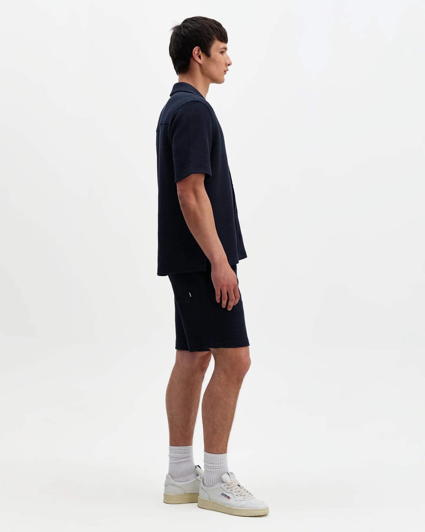 Clayland - Navy Textured Waffle Short-Sleeve Shirt