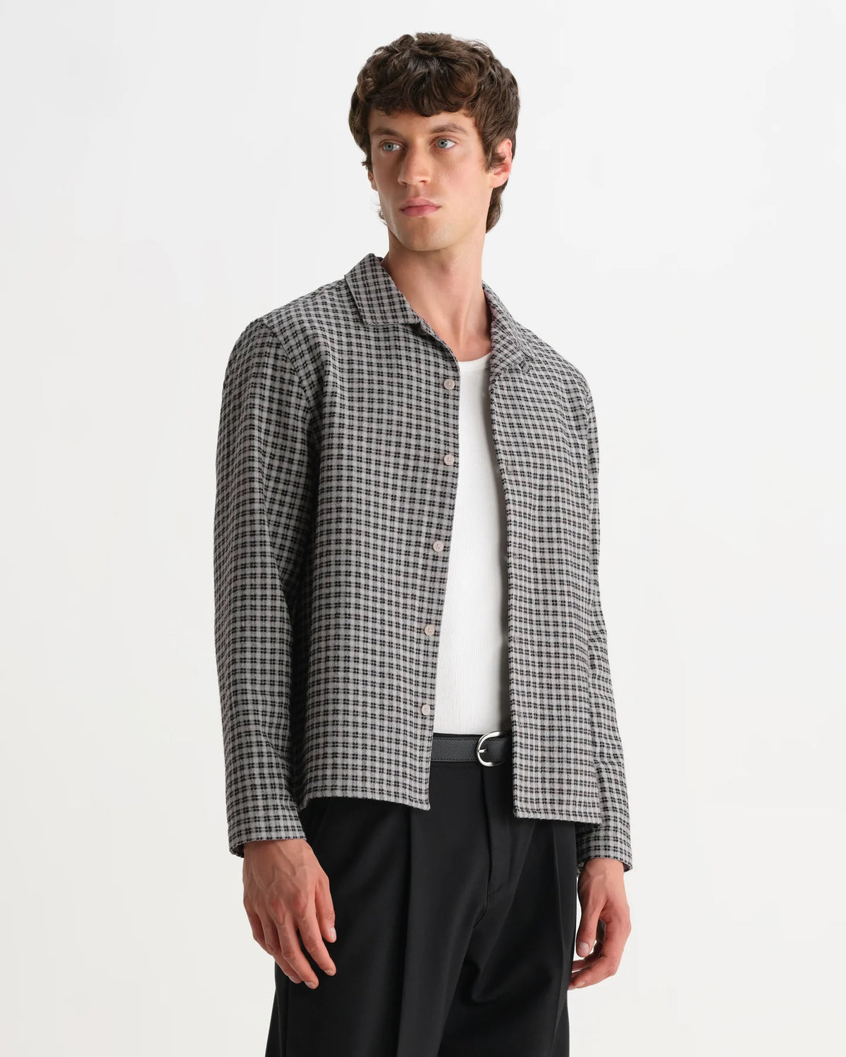 Corey Long Sleeve Shirt - Mini Check - Black / Ecru