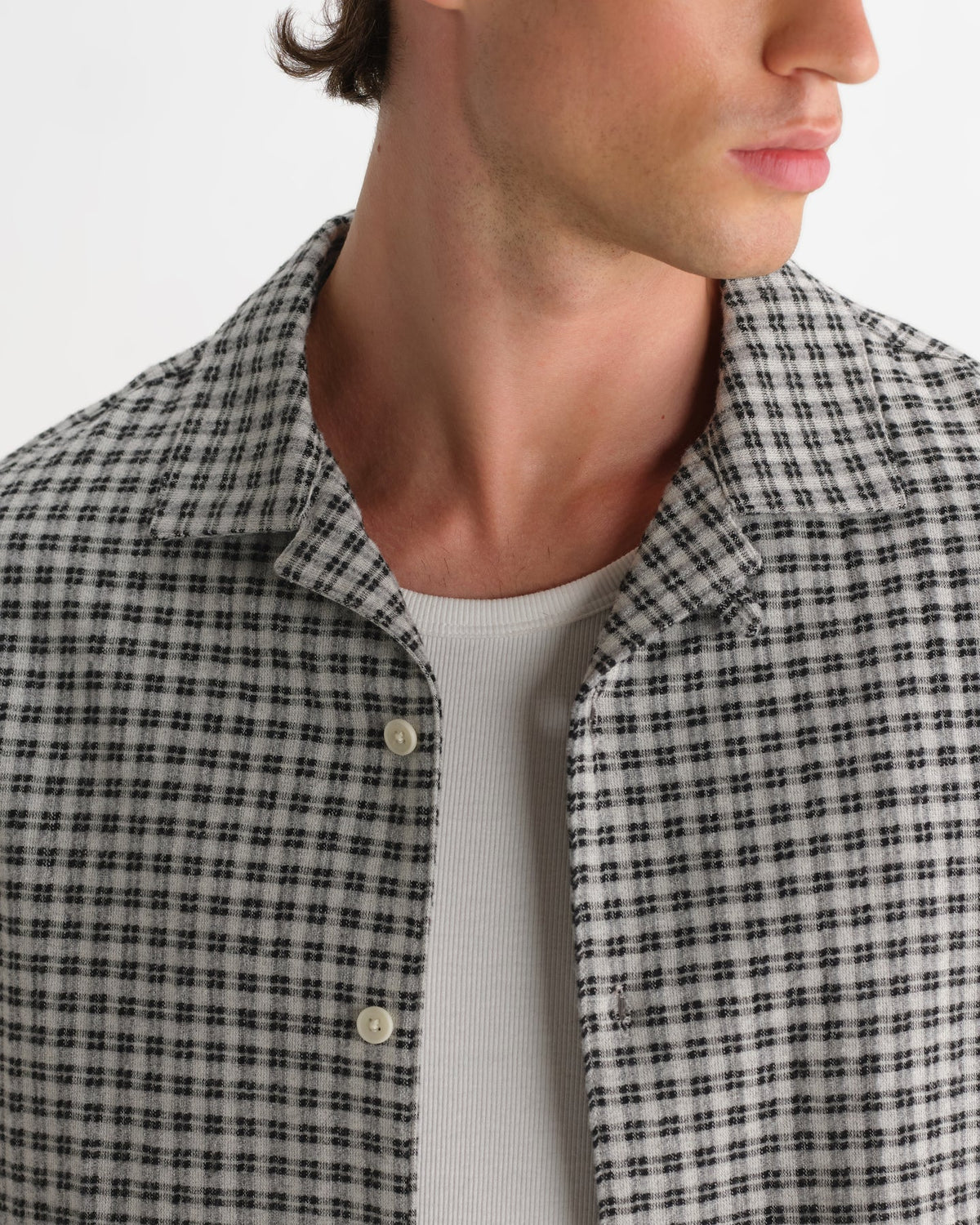 Corey Long Sleeve Shirt - Mini Check - Black / Ecru