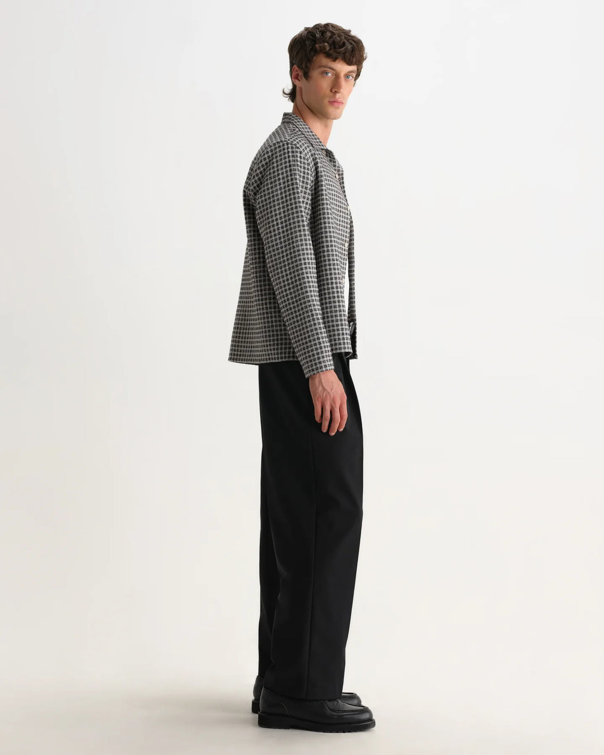 Corey Long Sleeve Shirt - Mini Check - Black / Ecru
