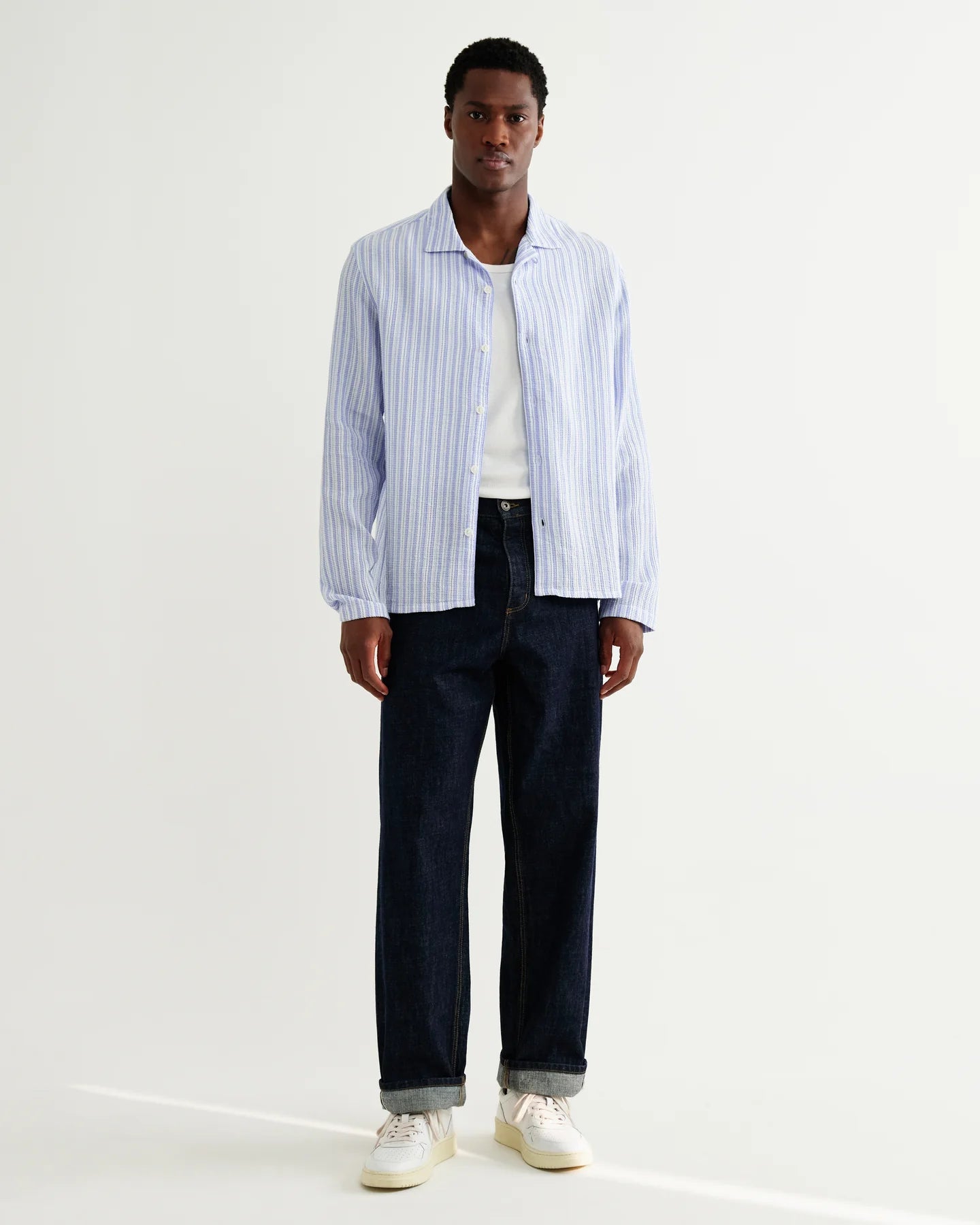 Corey - Bright Blue Cotton Twisted Stripe Shirt