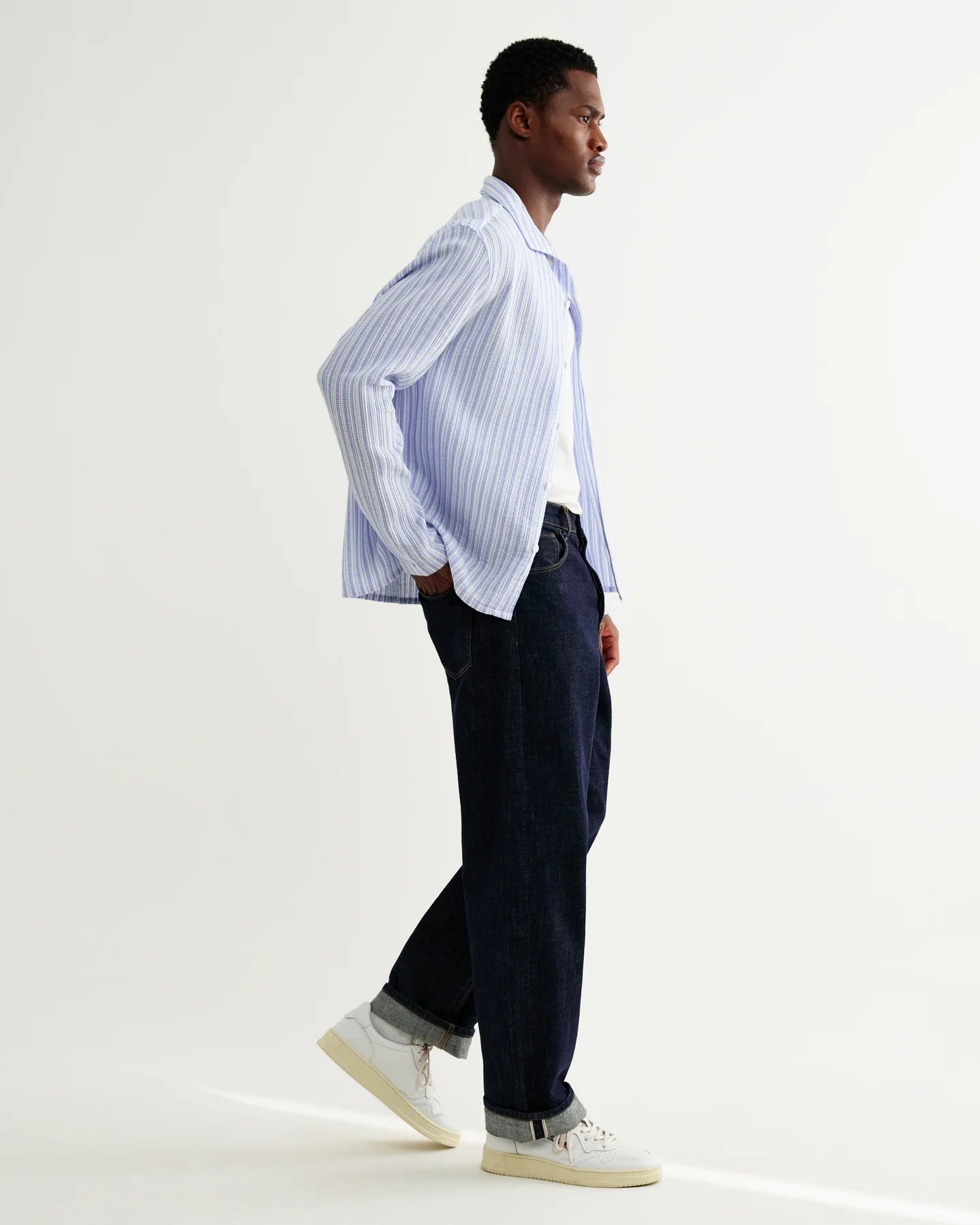 Corey - Bright Blue Cotton Twisted Stripe Shirt