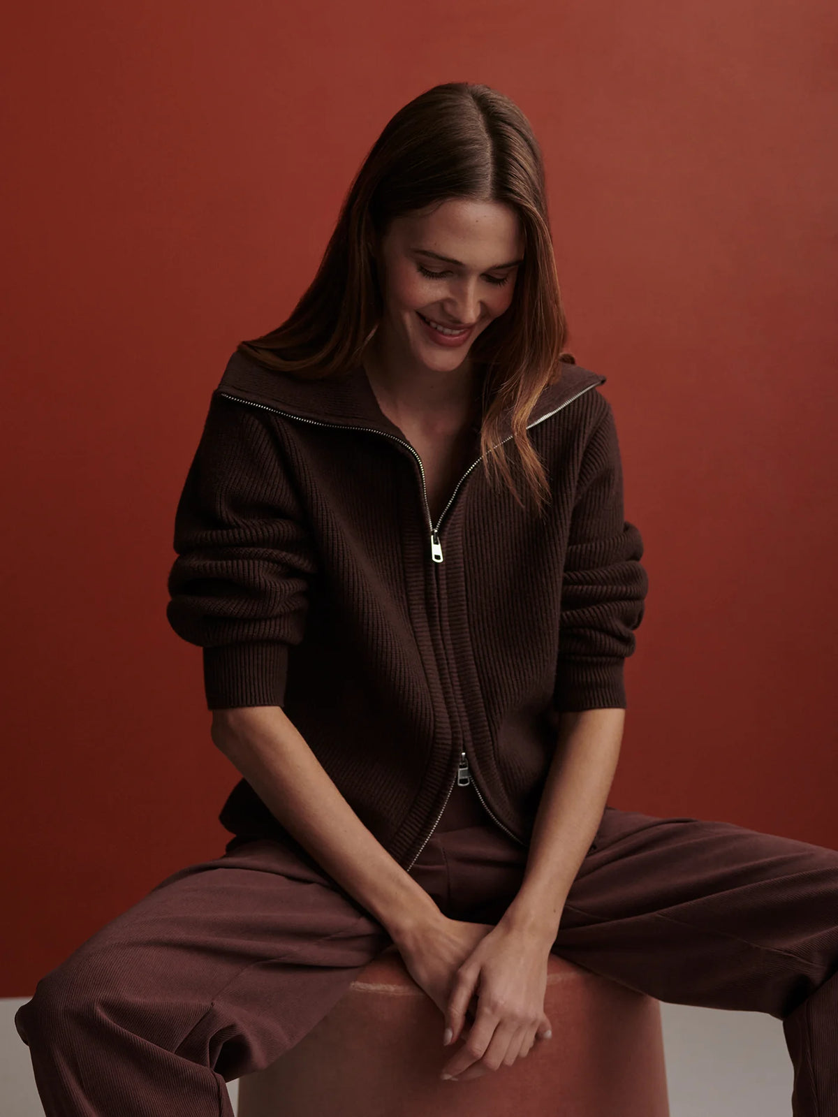Enrico Zip-Through Knit Jacket - Coffee Bean