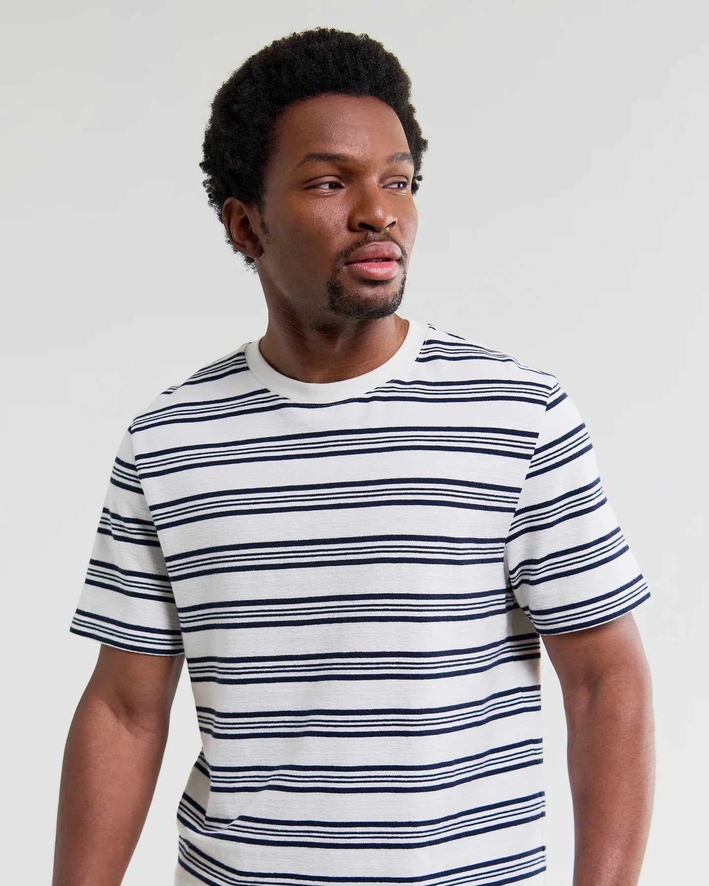 Dean Striped Textured Organic Cotton T-Shirt - Ecru and Navy