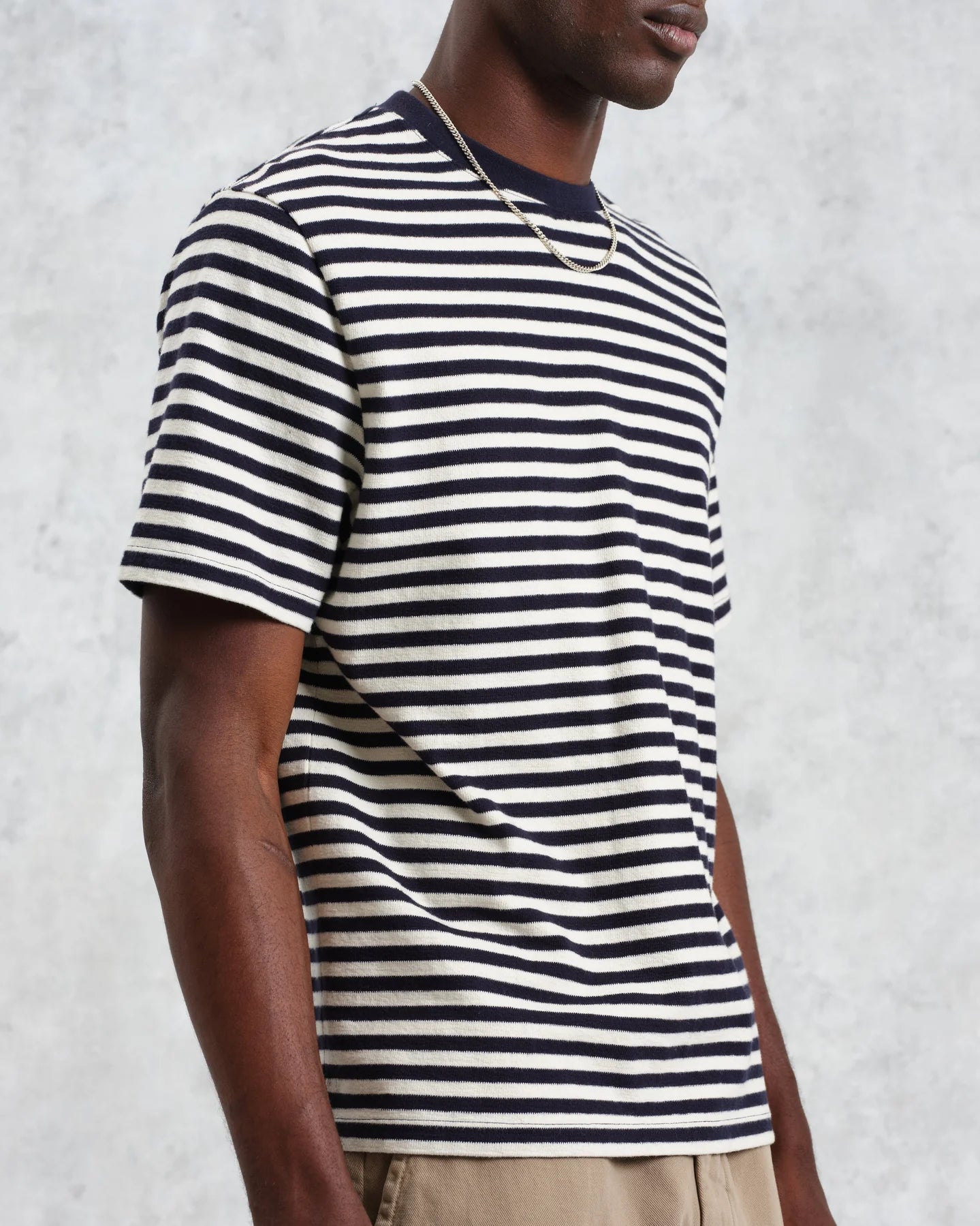 Dean Striped Textured Organic Cotton T-Shirt - Navy/Ecru