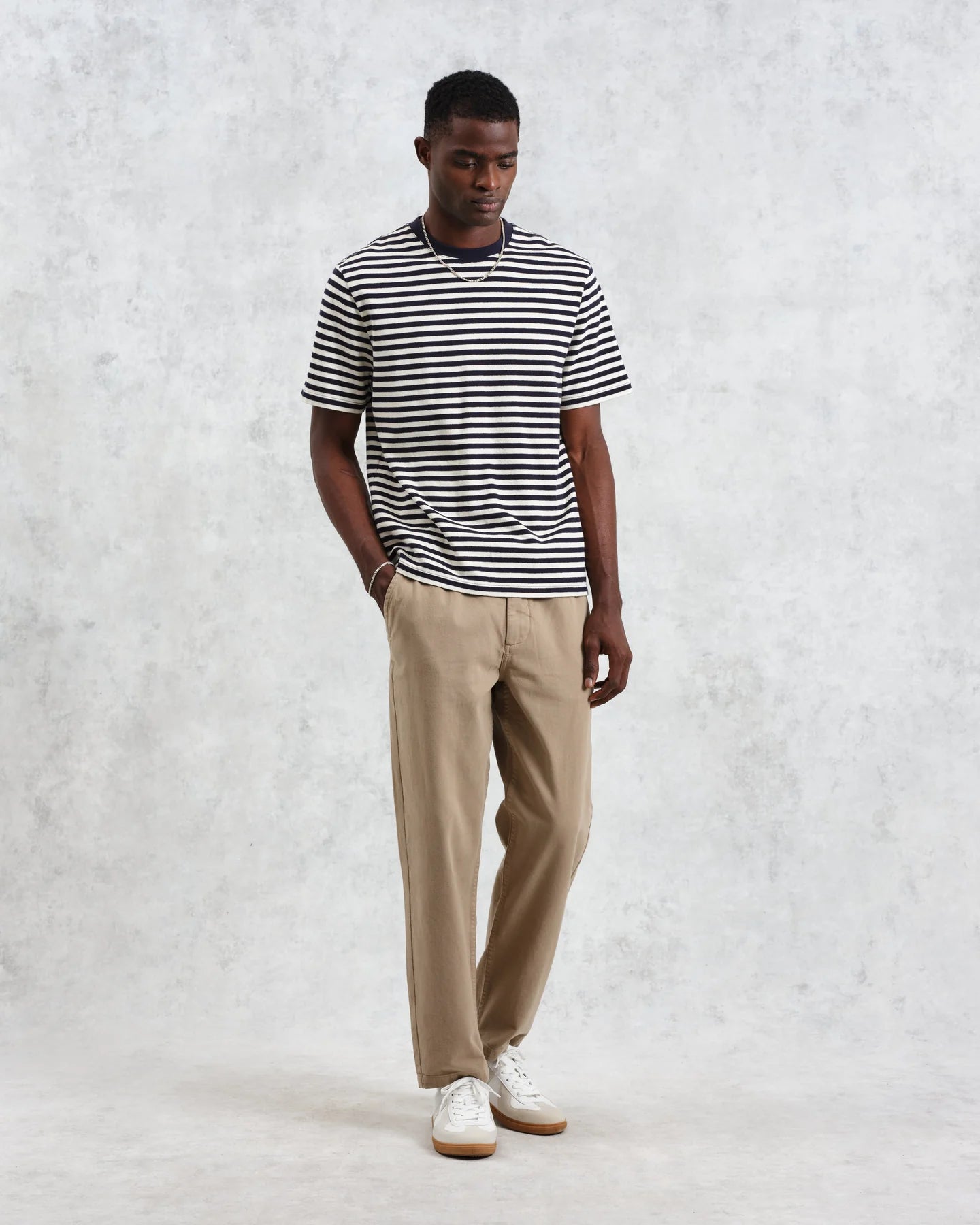 Dean Striped Textured Organic Cotton T-Shirt - Navy/Ecru
