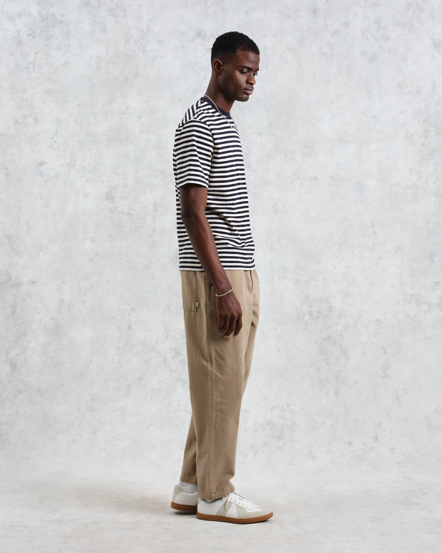 Dean Striped Textured Organic Cotton T-Shirt - Navy/Ecru