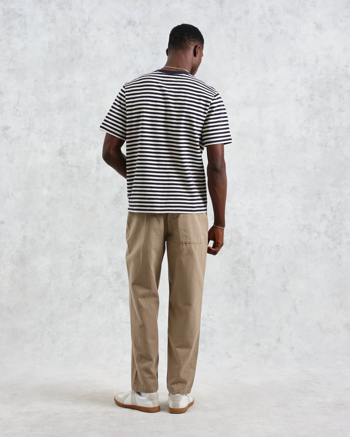 Dean Striped Textured Organic Cotton T-Shirt - Navy/Ecru