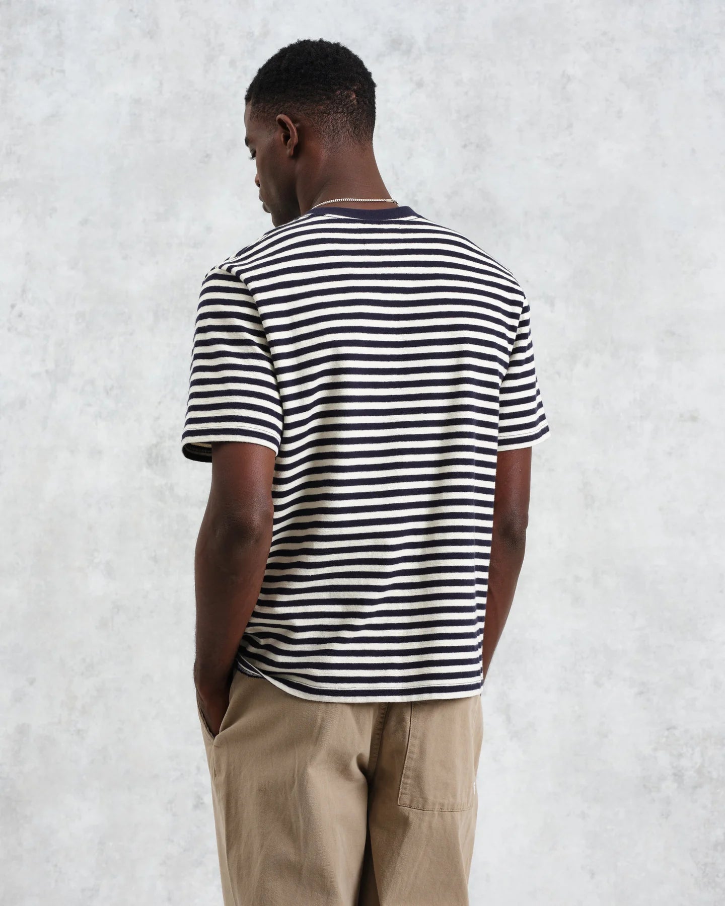 Dean Striped Textured Organic Cotton T-Shirt - Navy/Ecru