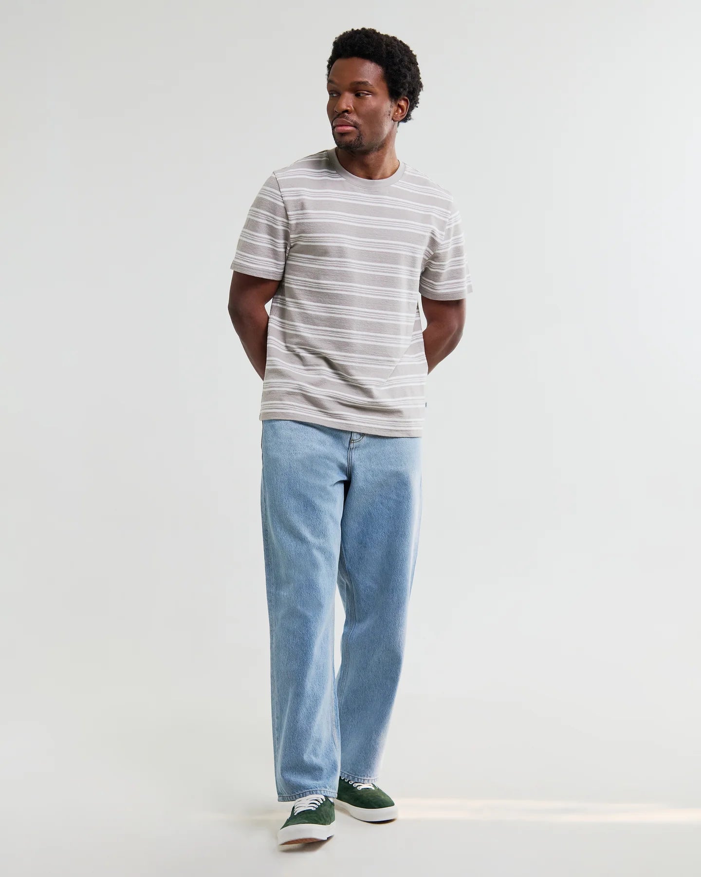 Dean - Taupe And Ecru Textured Stripe Organic Cotton T-Shirt