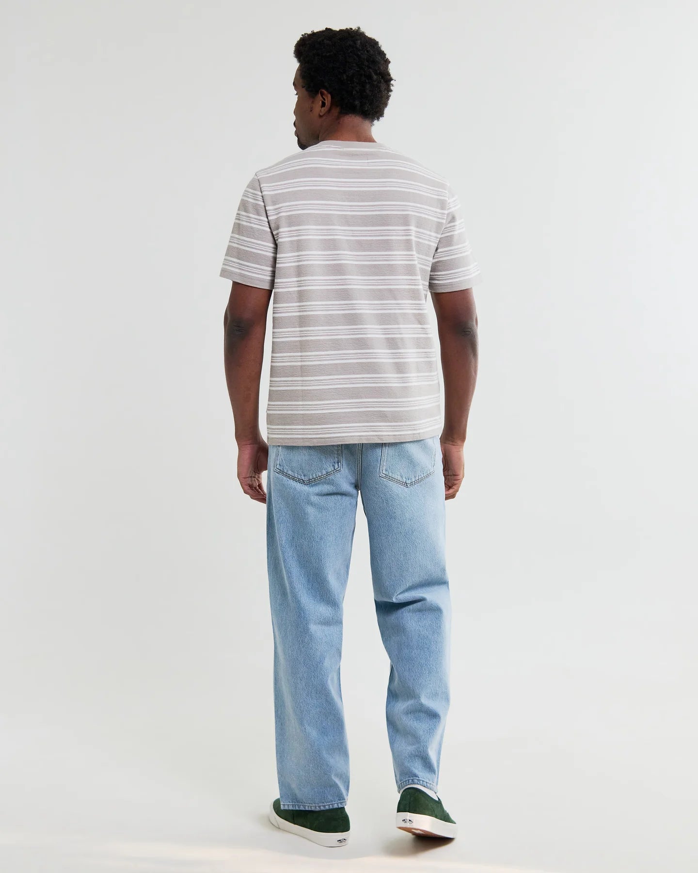 Dean - Taupe And Ecru Textured Stripe Organic Cotton T-Shirt
