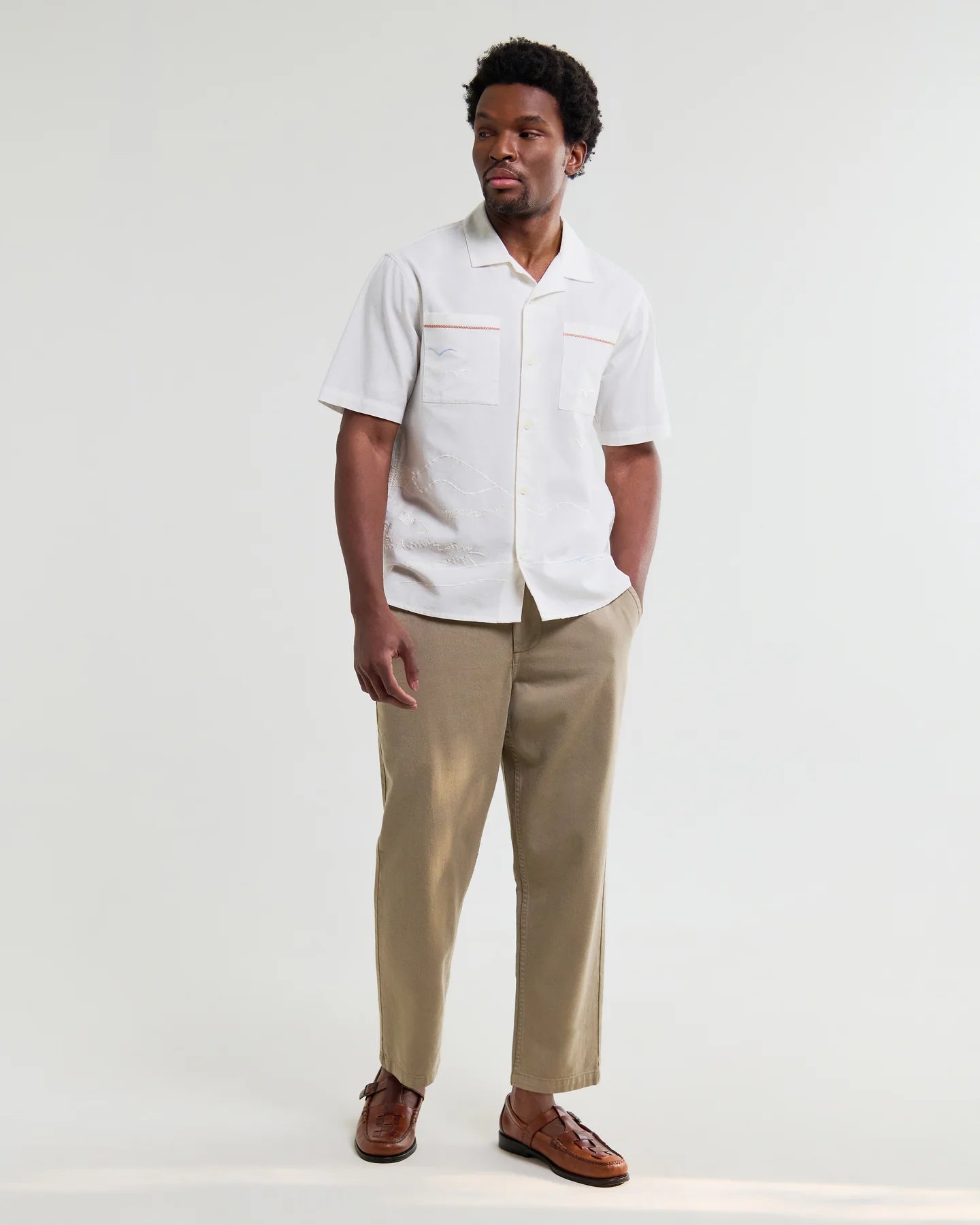 Didcot Summer Applique Short-Sleeve Shirt - Ecru