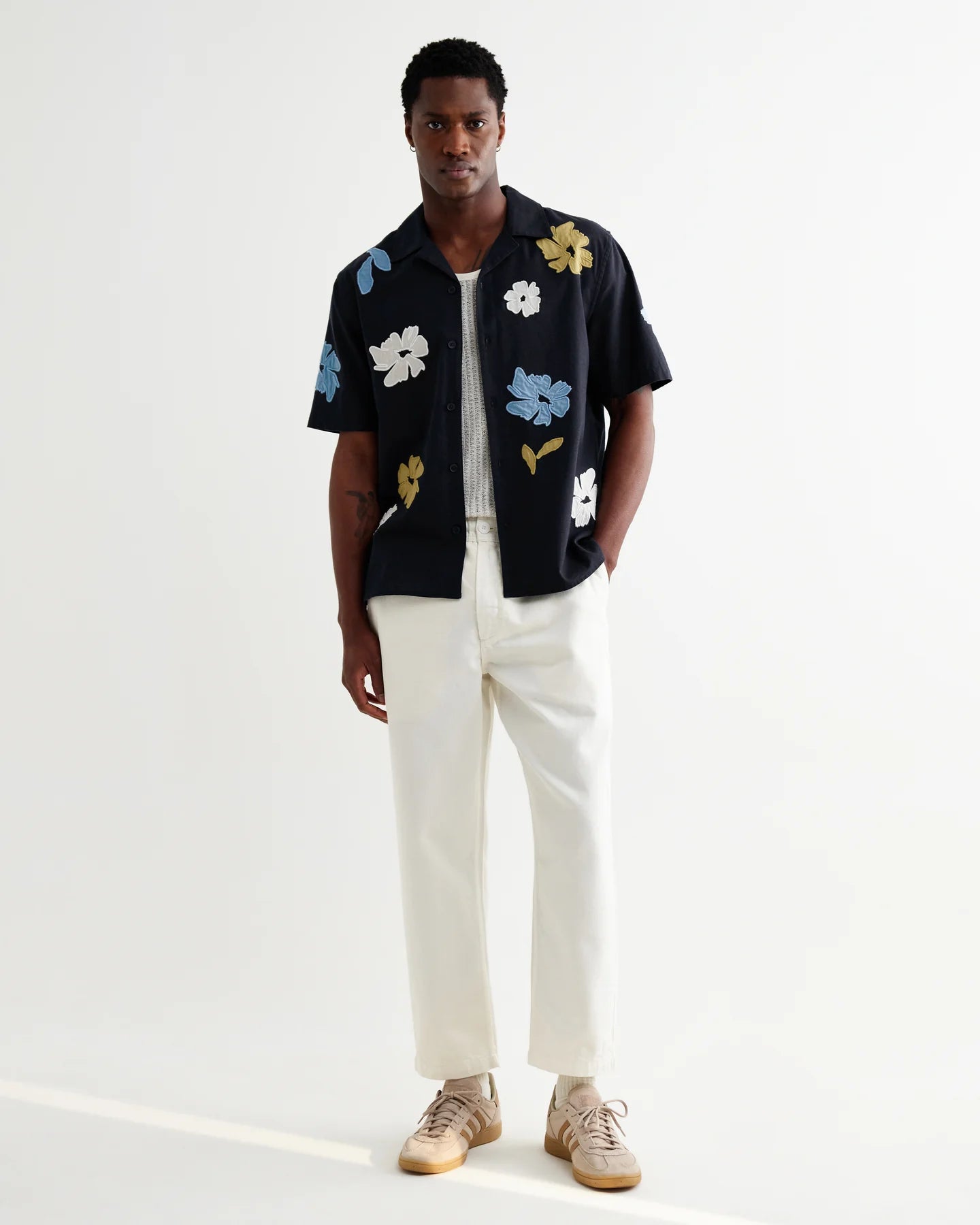 Didcot Floral Applique Short-Sleeve Shirt - Navy and Multicolour