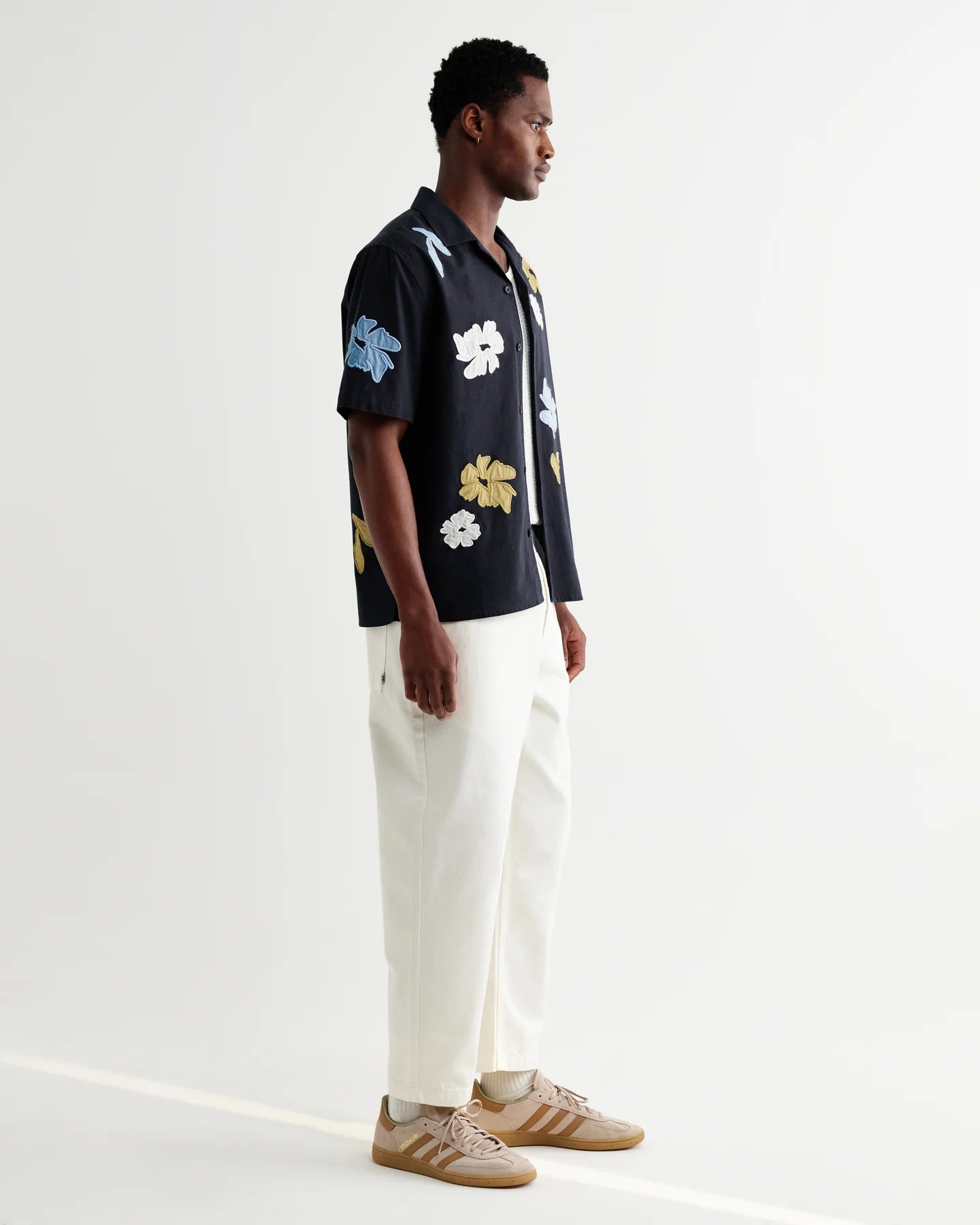 Didcot Floral Applique Short-Sleeve Shirt - Navy and Multicolour