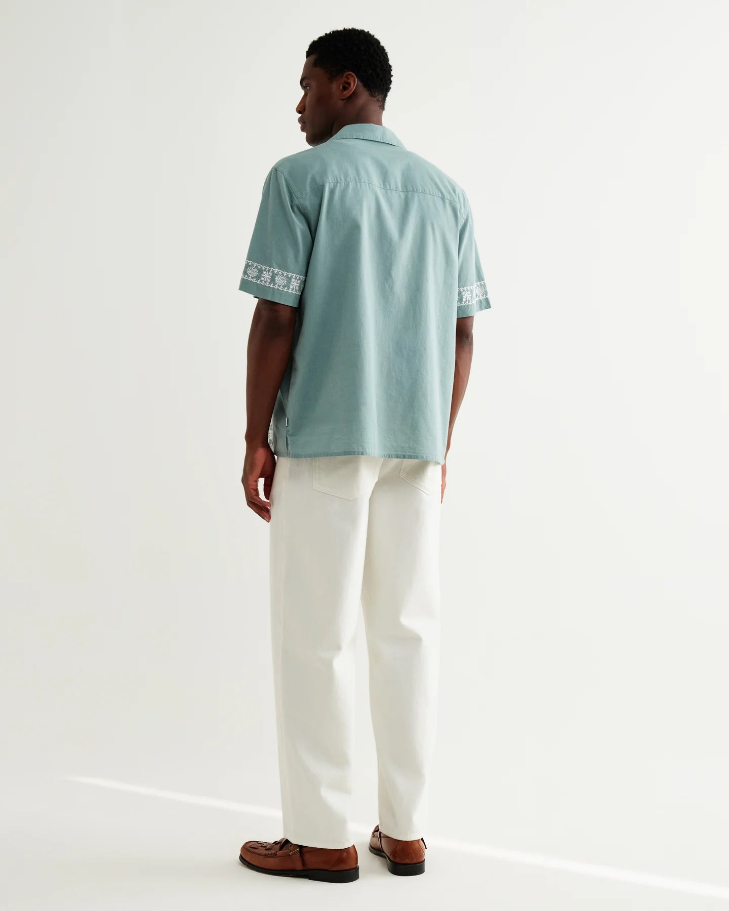 Didcot Embroidered Short-Sleeve Shirt - Sea Green and Ecru