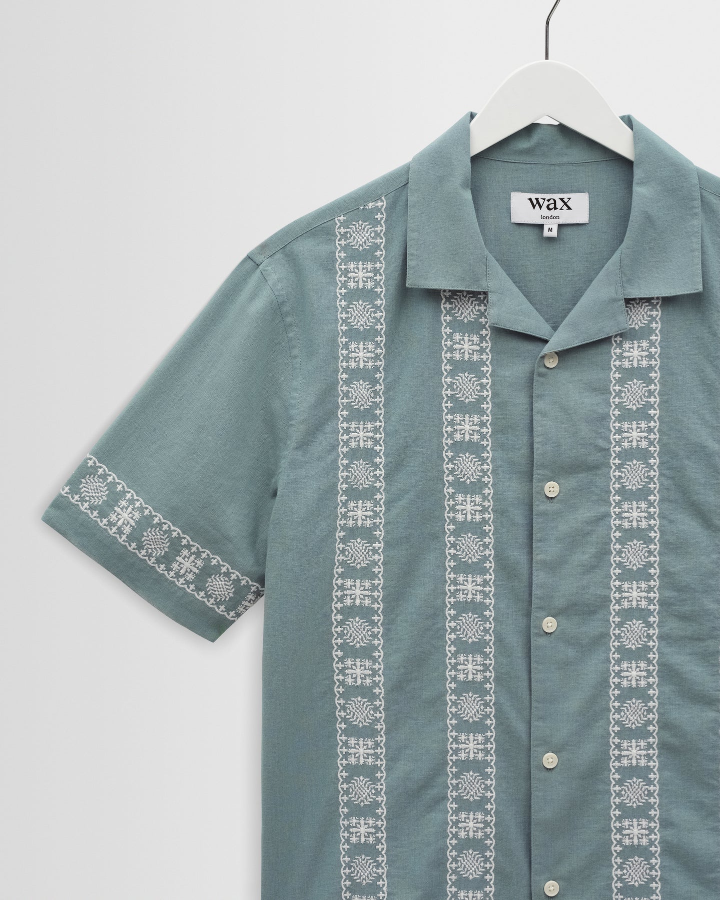 Didcot Embroidered Short-Sleeve Shirt - Sea Green and Ecru