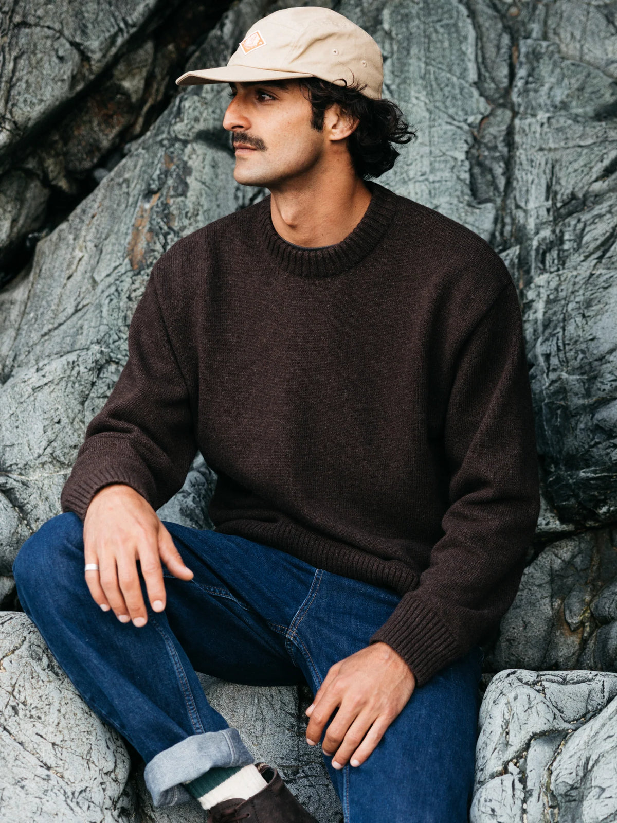 Escall Crew Neck Knit Sweater - Coffee Brown