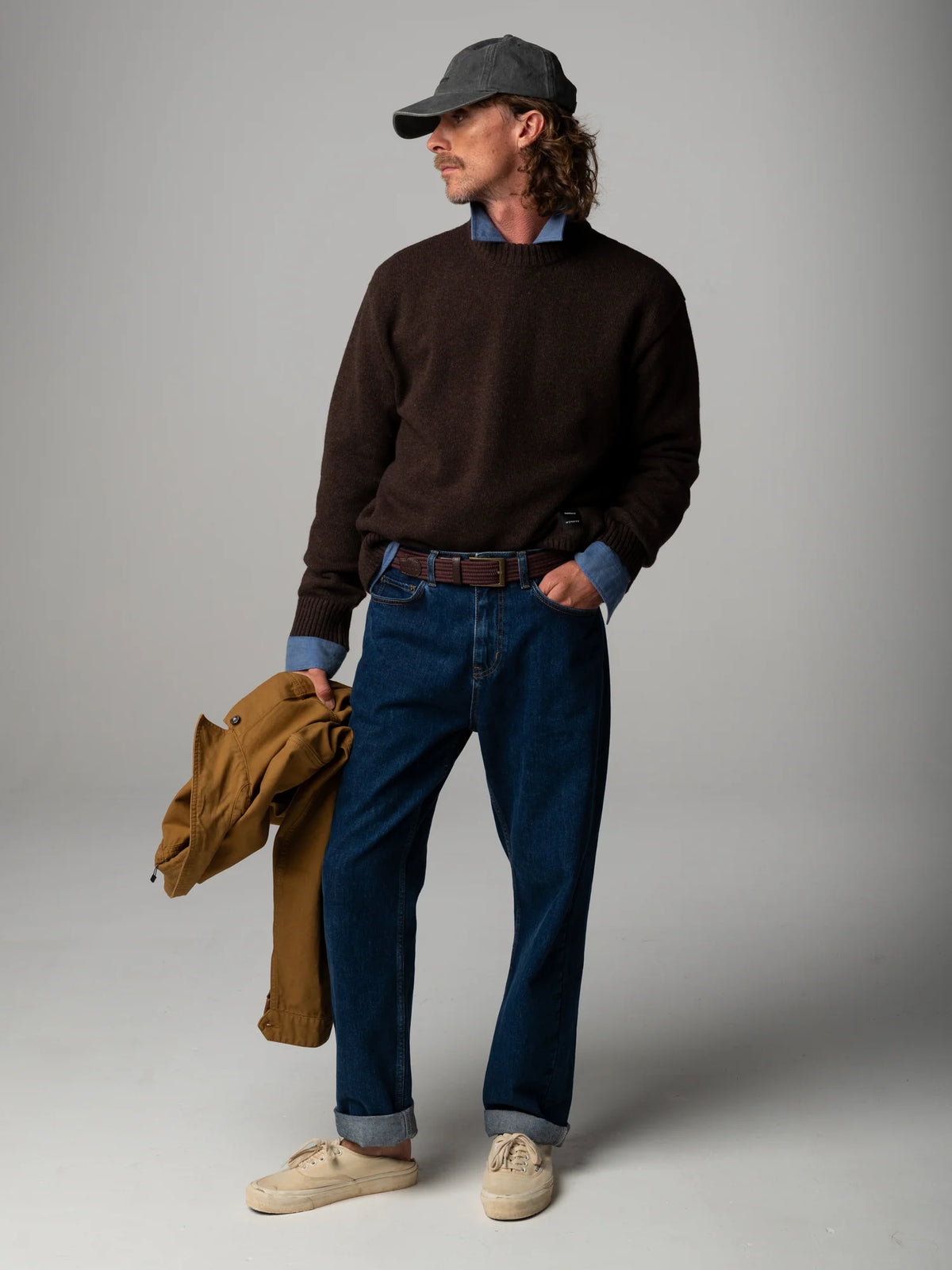 Escall Crew Neck Knit Sweater - Coffee Brown