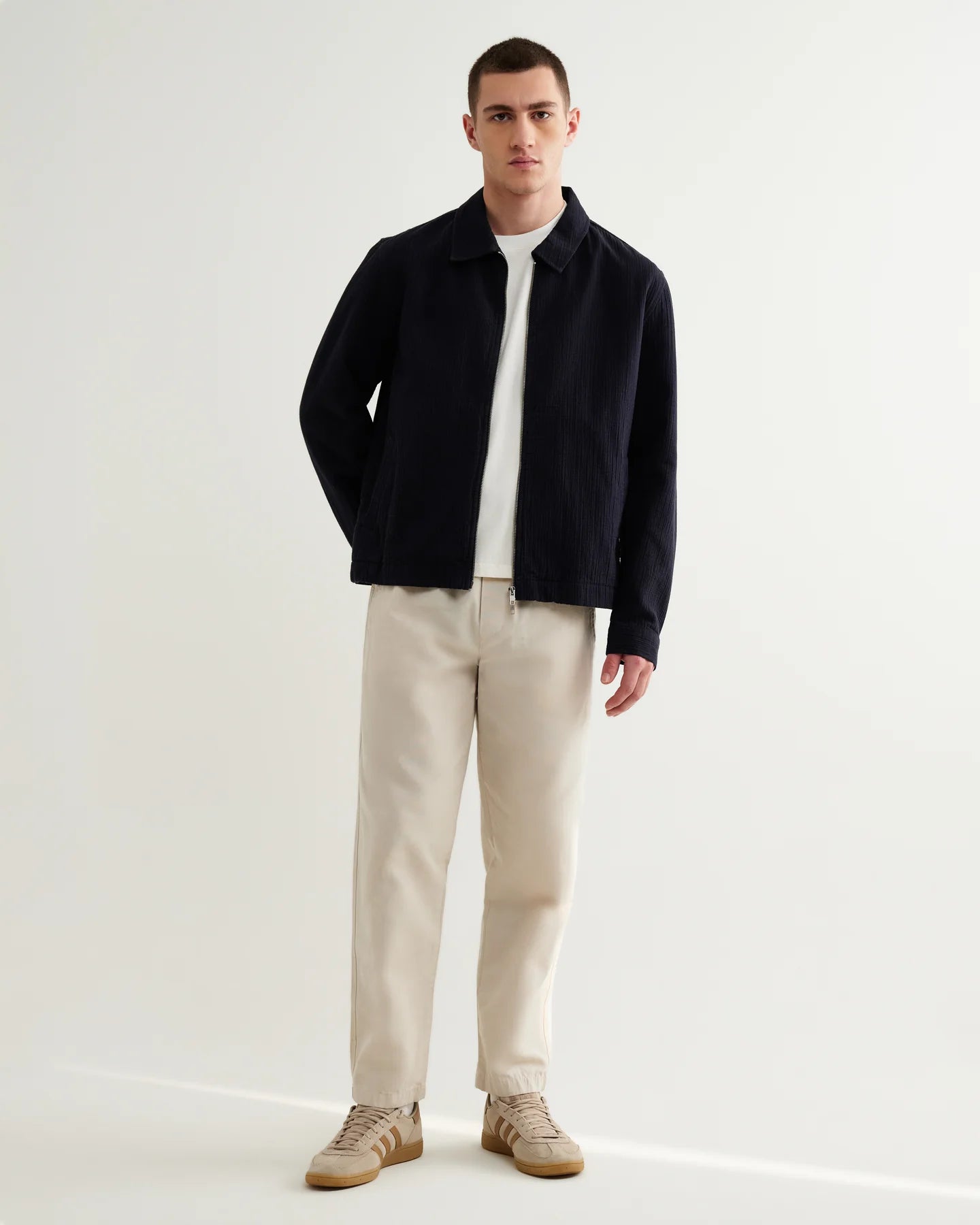 Eldon - Navy Crinkle Cotton-Linen Jacket