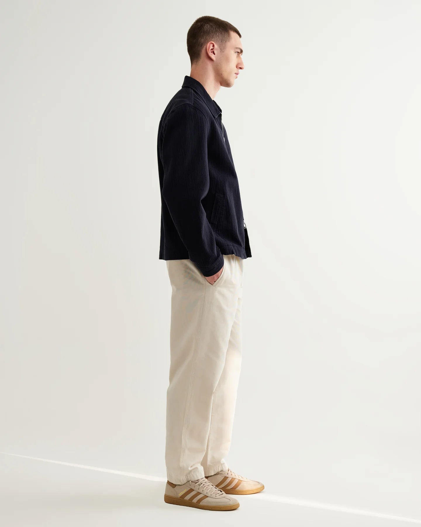 Eldon - Navy Crinkle Cotton-Linen Jacket