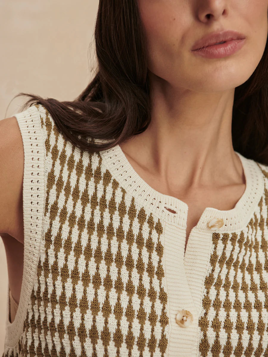Aura Knit Top - Egret/Golden Olive