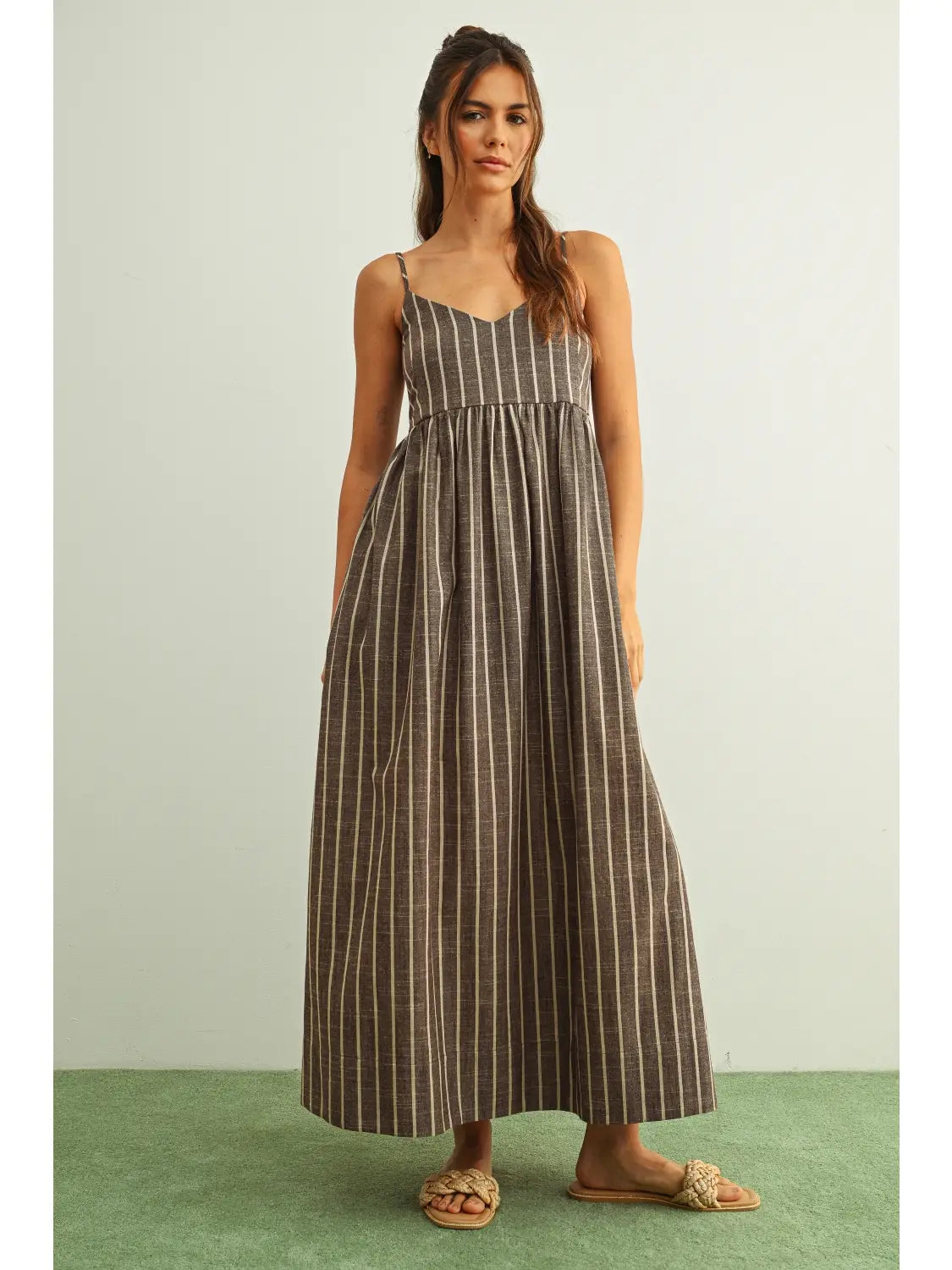 Striped Sleeveless Maxi Dress - Brown/Beige