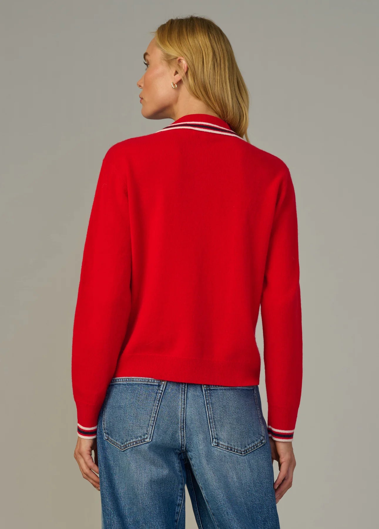The Long Sleeve Cashmere Polo - Cherry Red