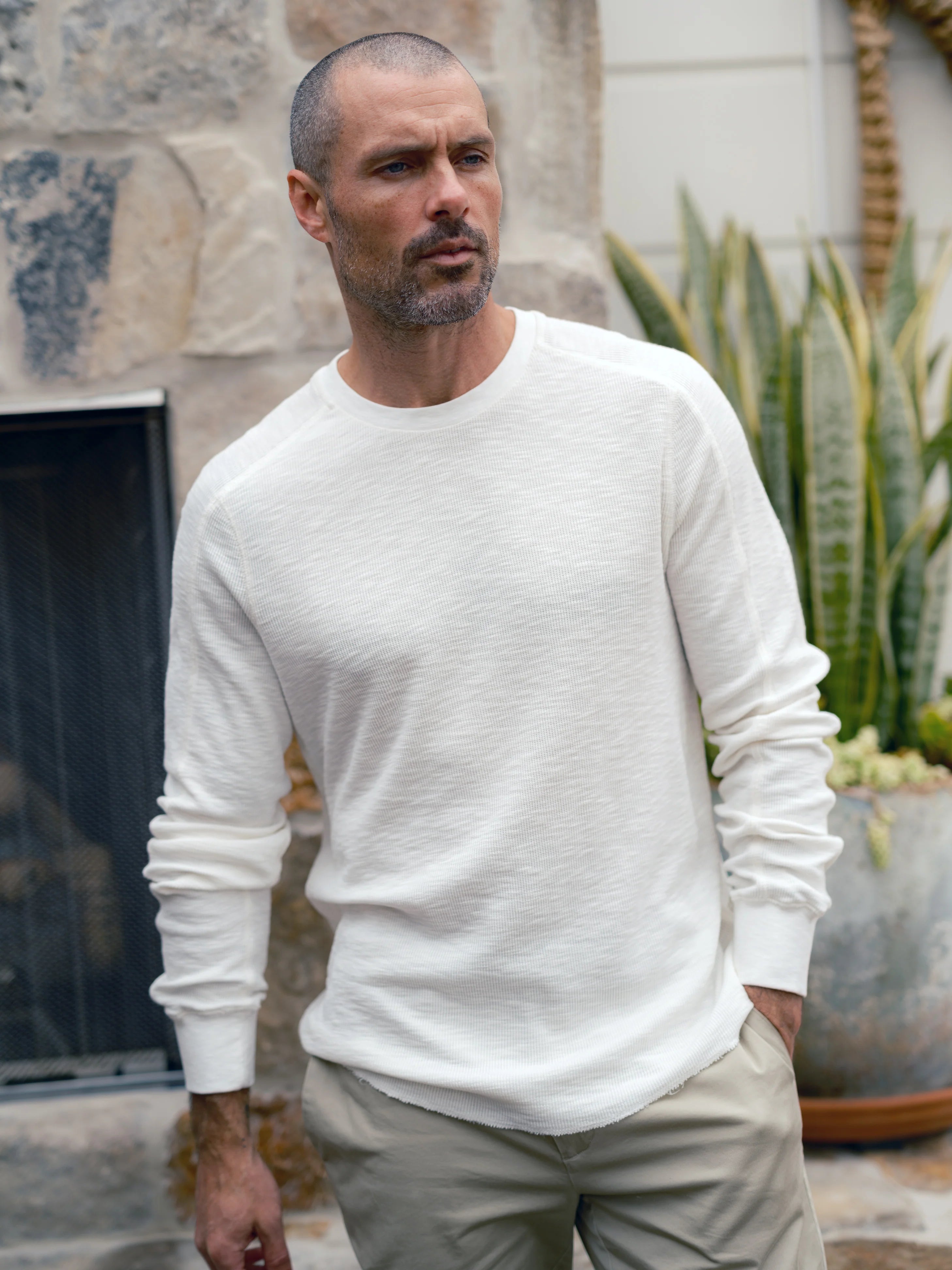 Clint Waffle Cotton Long Sleeve Crew
