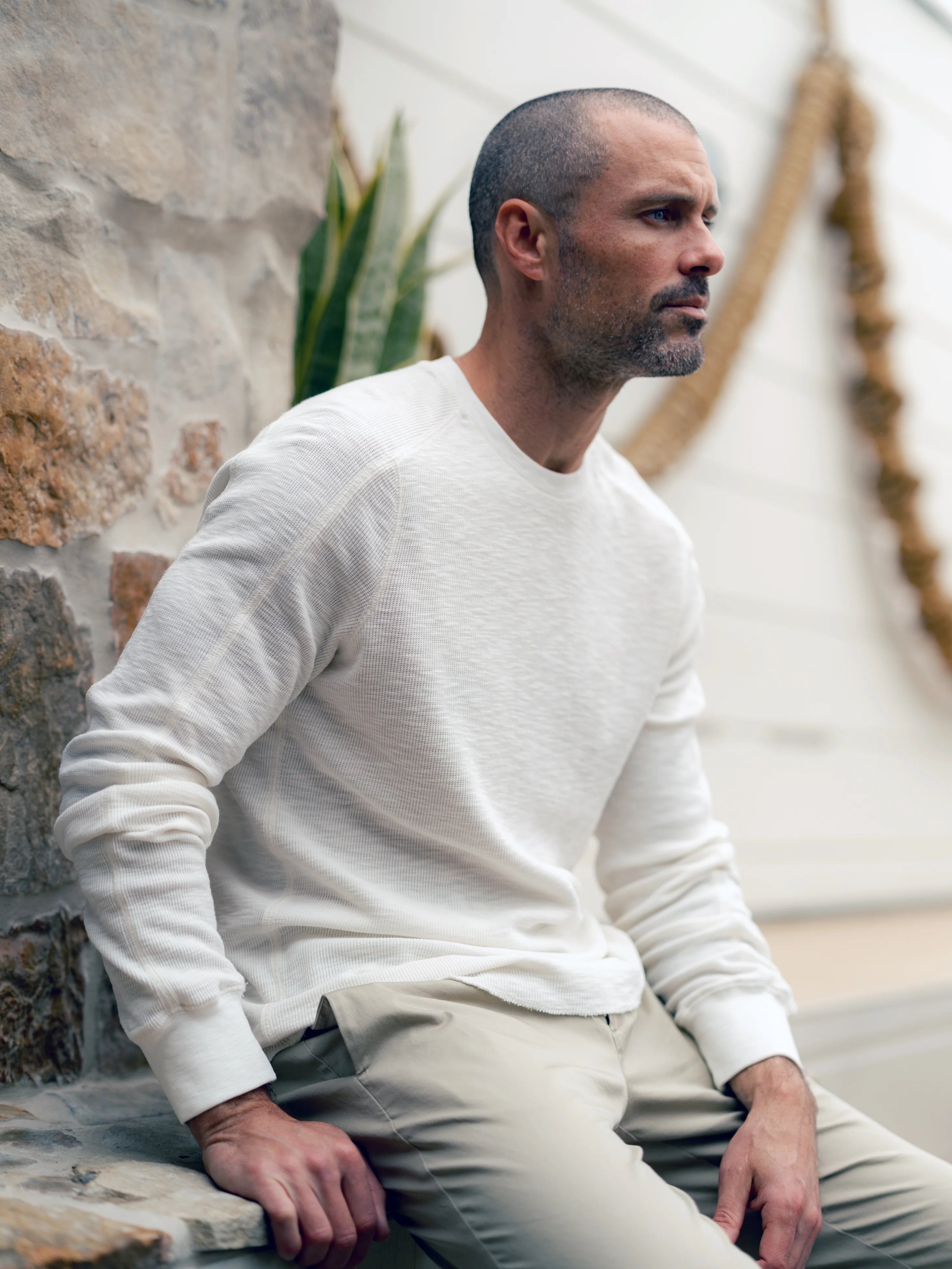 Clint Waffle Cotton Long Sleeve Crew