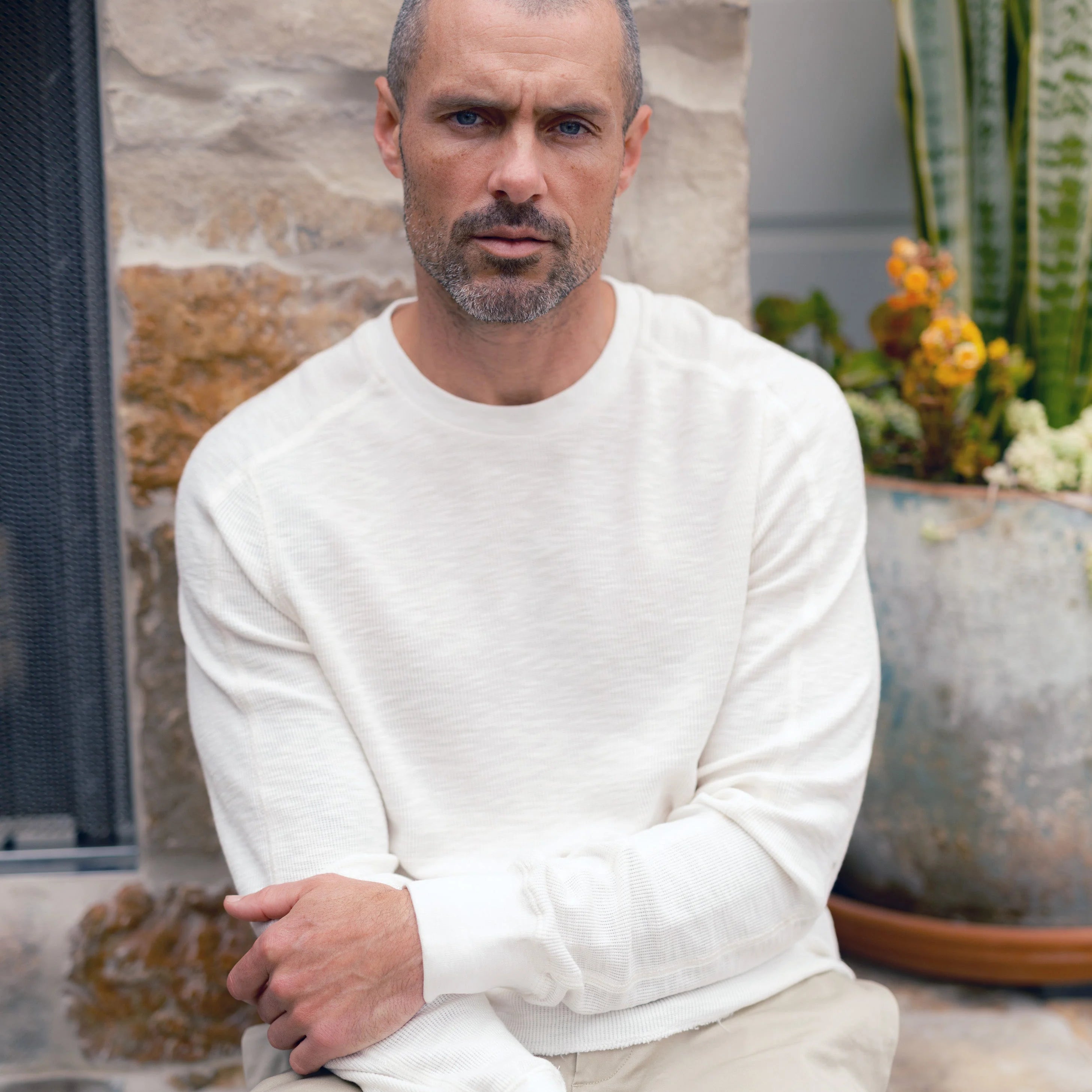 Clint Waffle Cotton Long Sleeve Crew