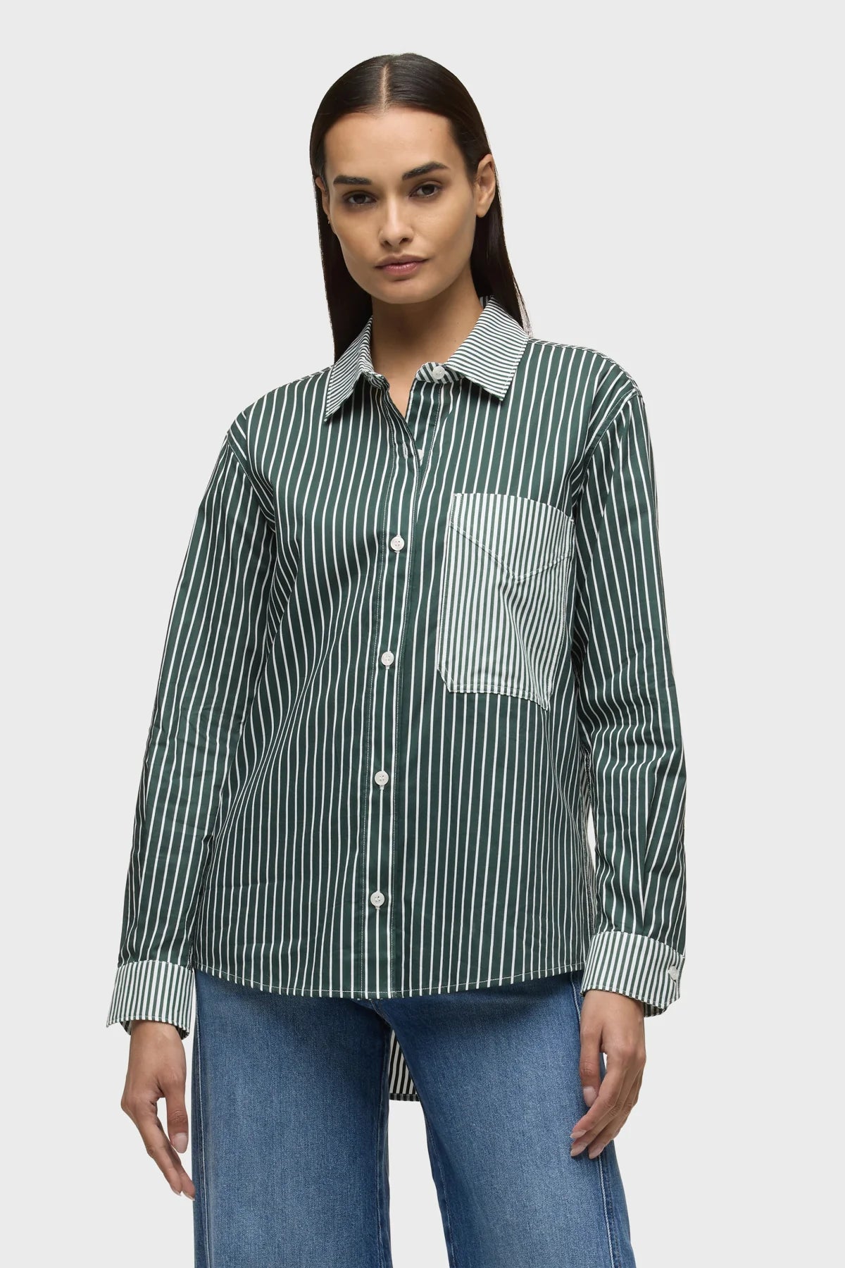 Oversized Button Down Shirt - Spruce Stripe