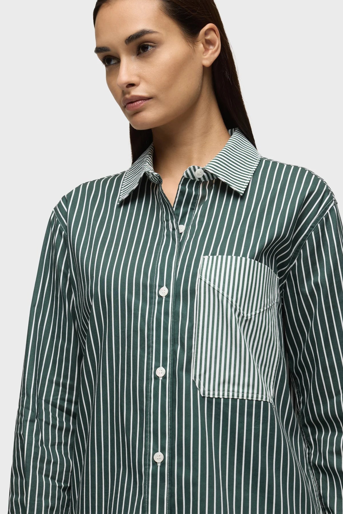 Oversized Button Down Shirt - Spruce Stripe