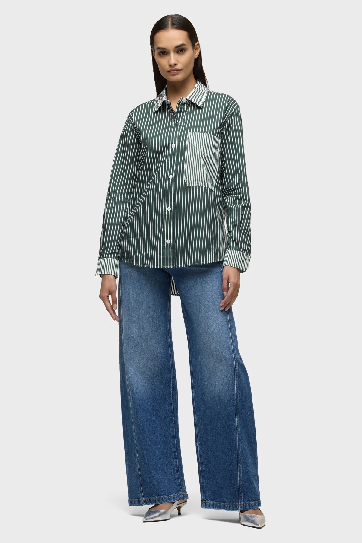 Oversized Button Down Shirt - Spruce Stripe