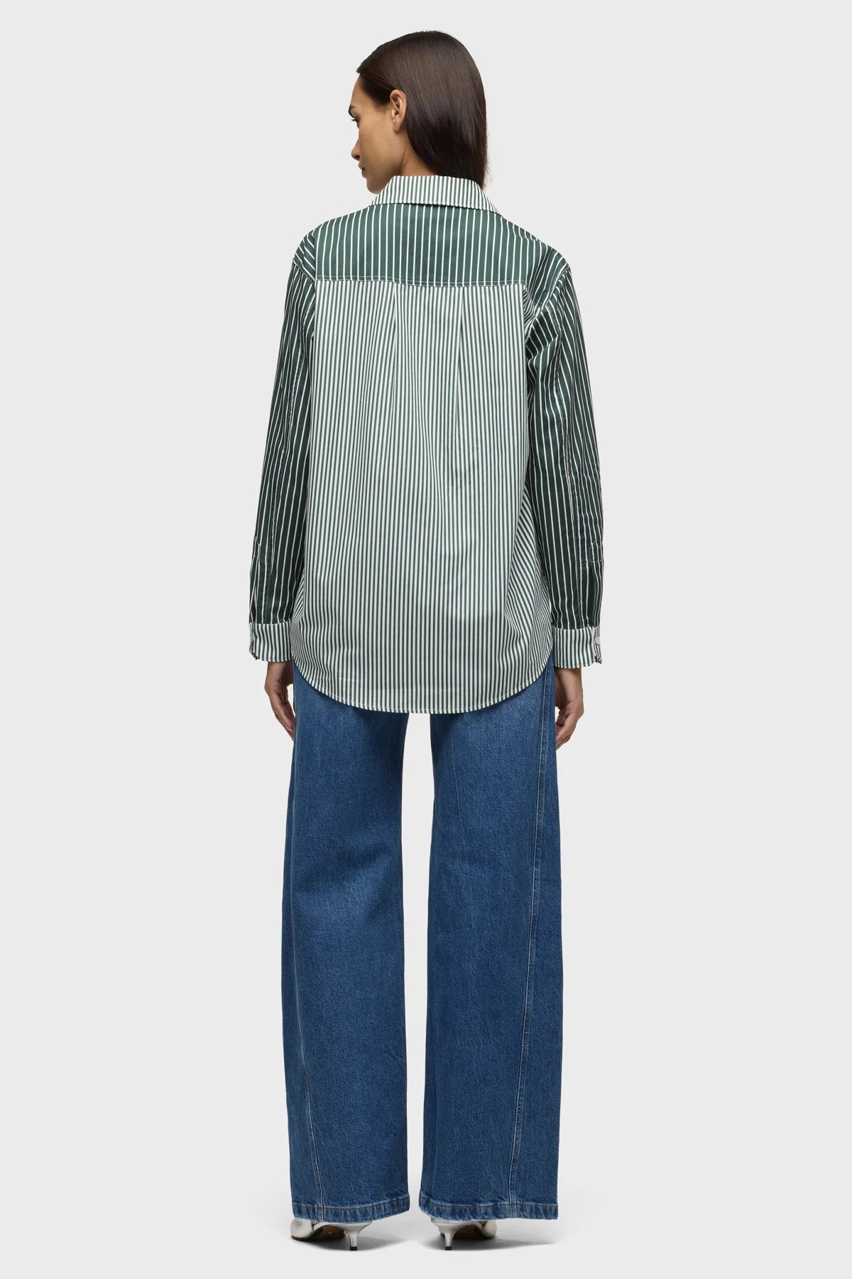 Oversized Button Down Shirt - Spruce Stripe