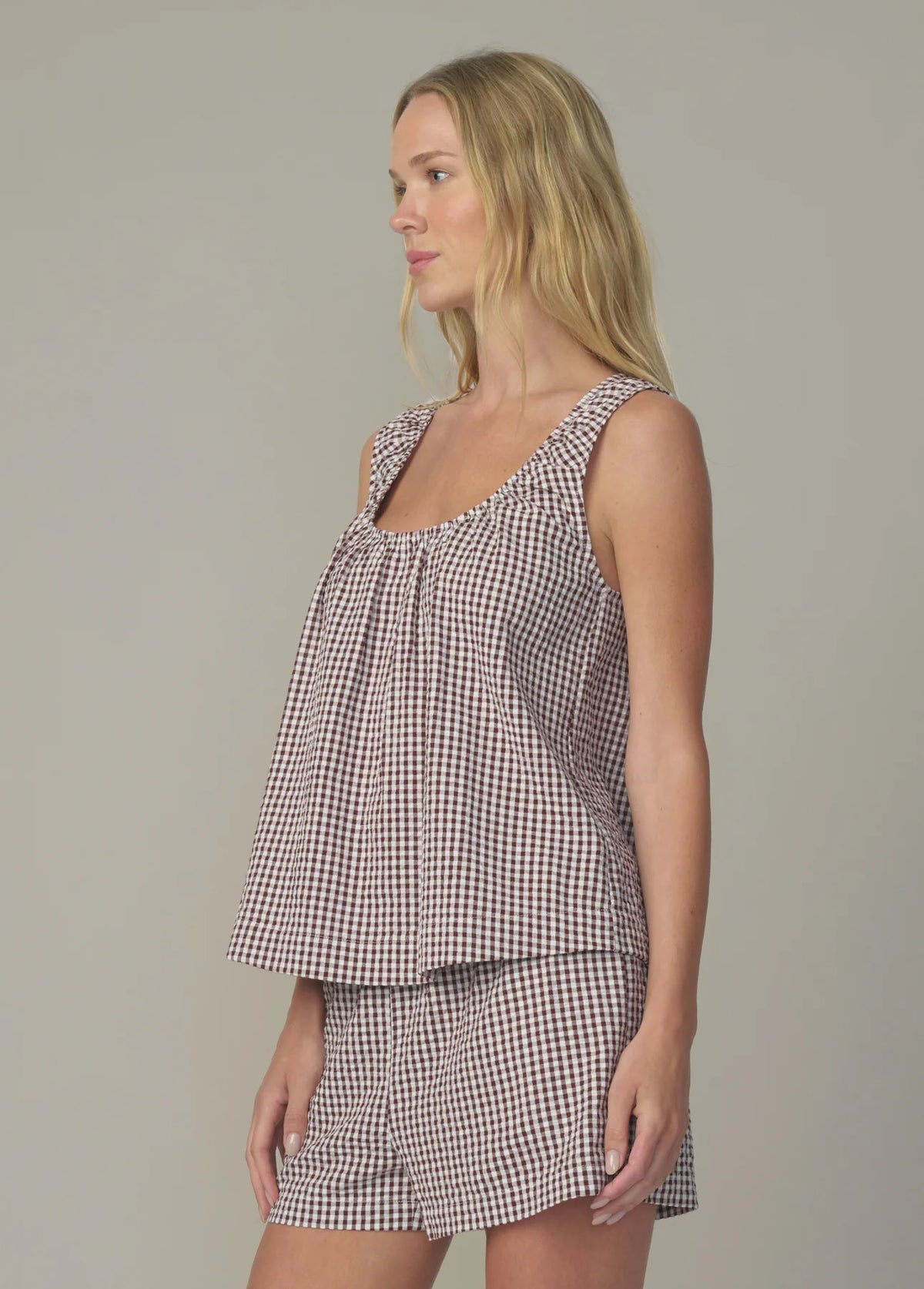 The Ana U-Neck Sleeveless Blouse - Macchiato Gingham