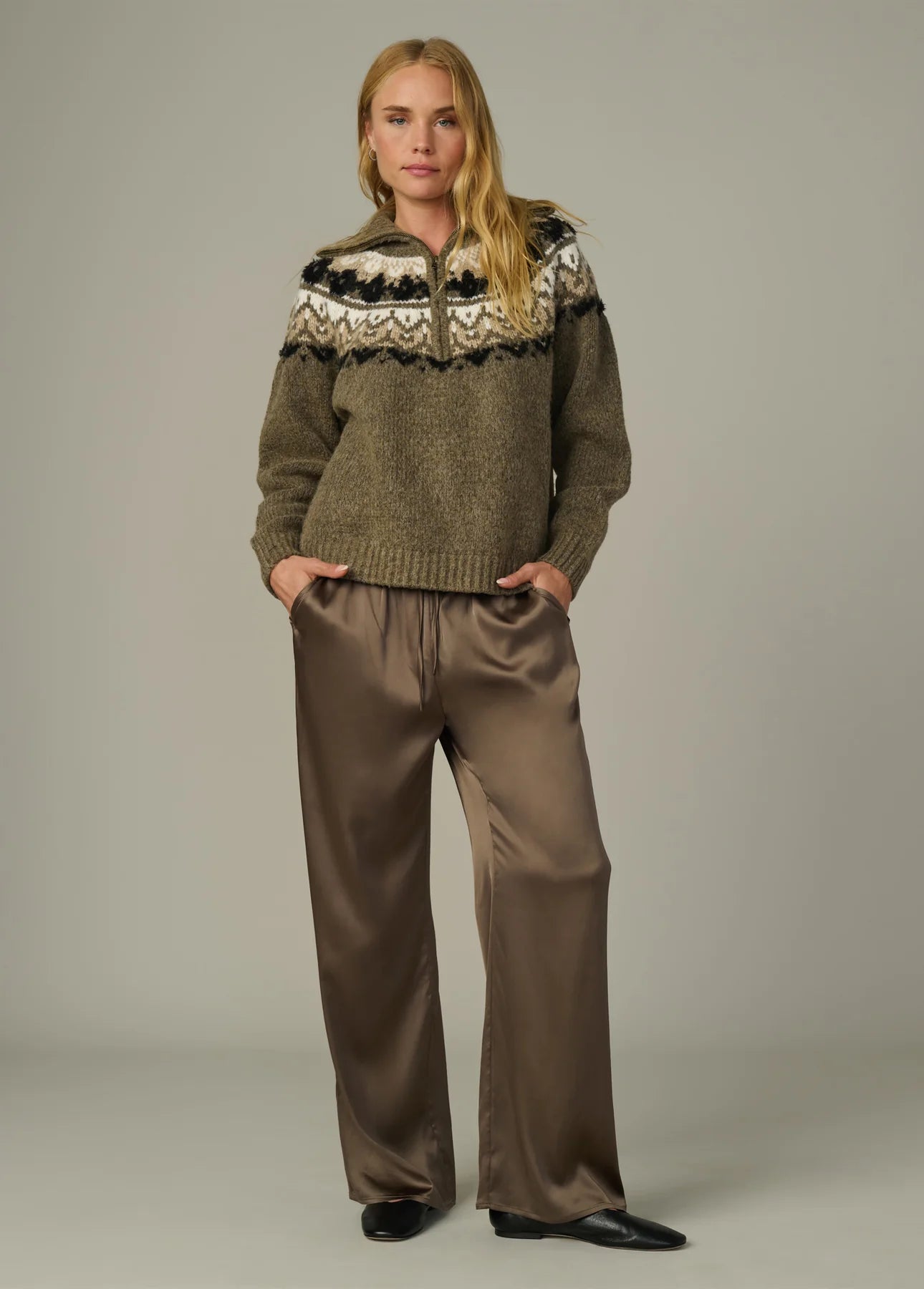 The Wells Fair Isle Sweater - Olive Multi Fair Isle