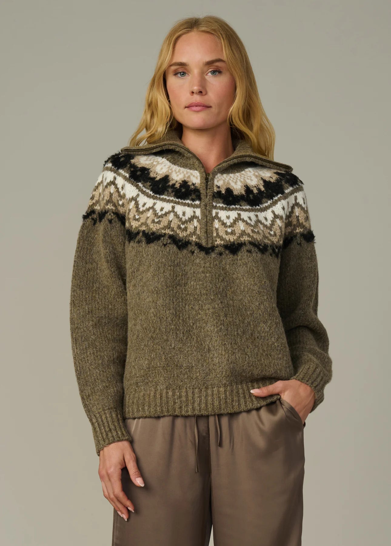 The Wells Fair Isle Sweater - Olive Multi Fair Isle