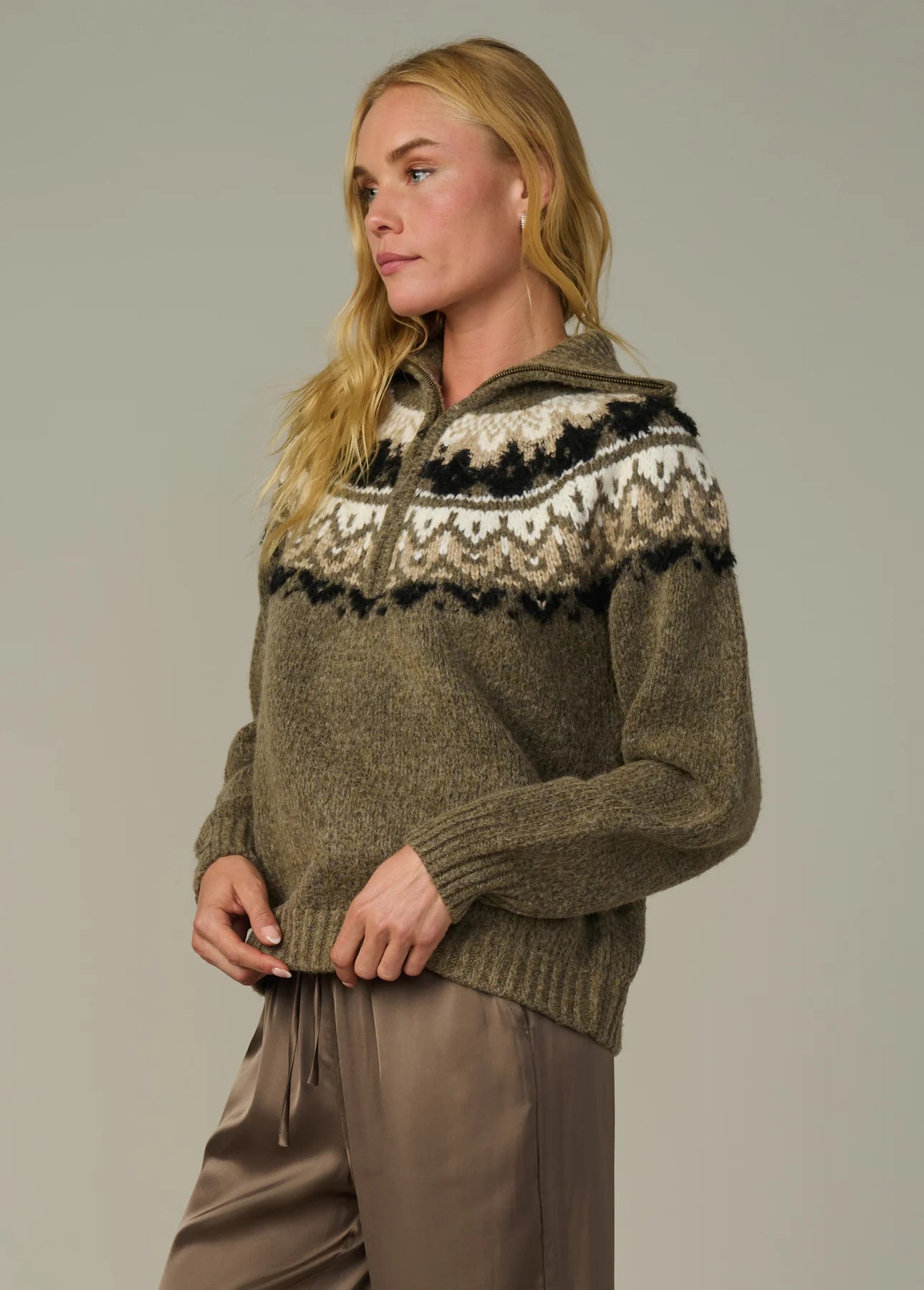 The Wells Fair Isle Sweater - Olive Multi Fair Isle