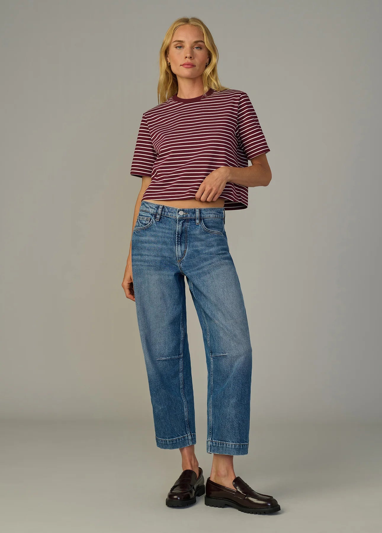 The Boxy Tee - Bordeaux Breton Stripe