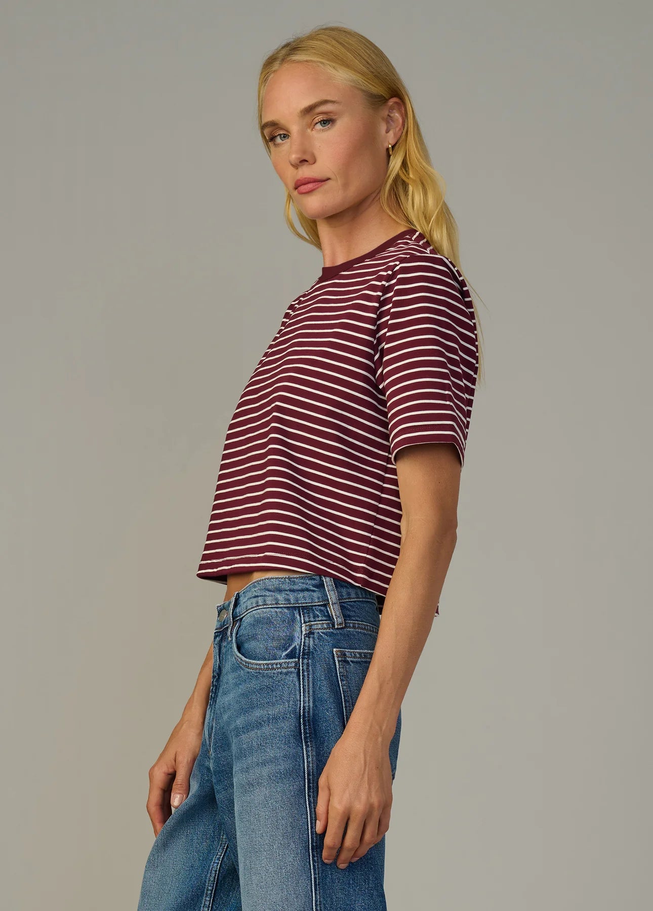 The Boxy Tee - Bordeaux Breton Stripe