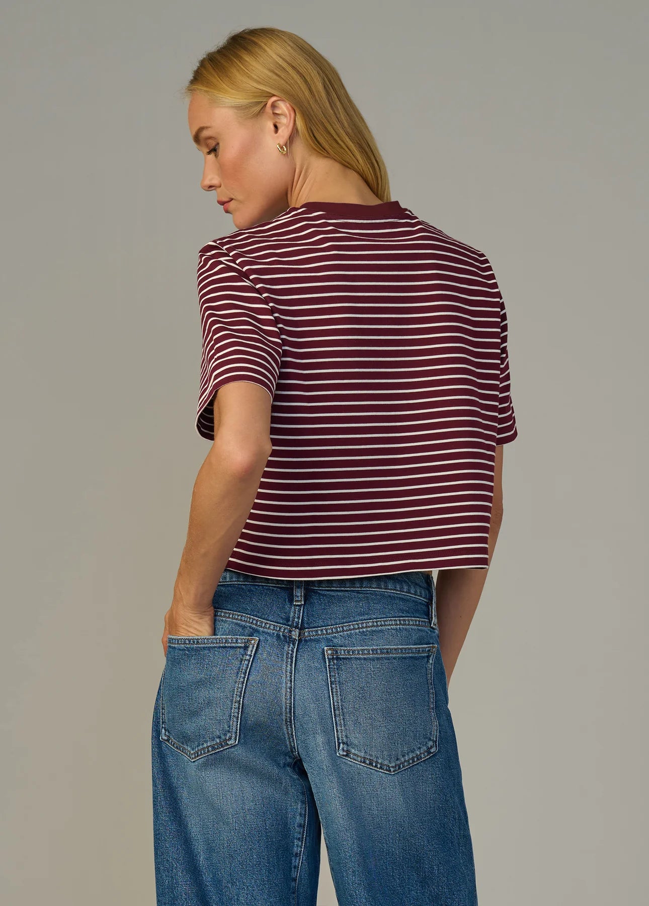 The Boxy Tee - Bordeaux Breton Stripe