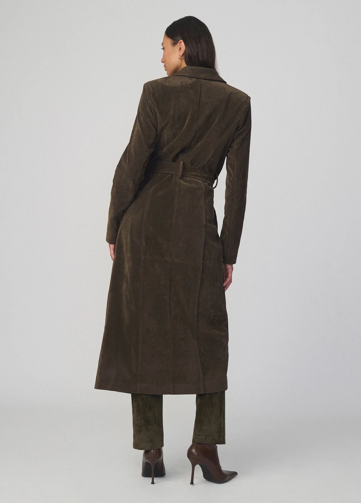 The Vegan Suede Long Coat - Dark Chocolate
