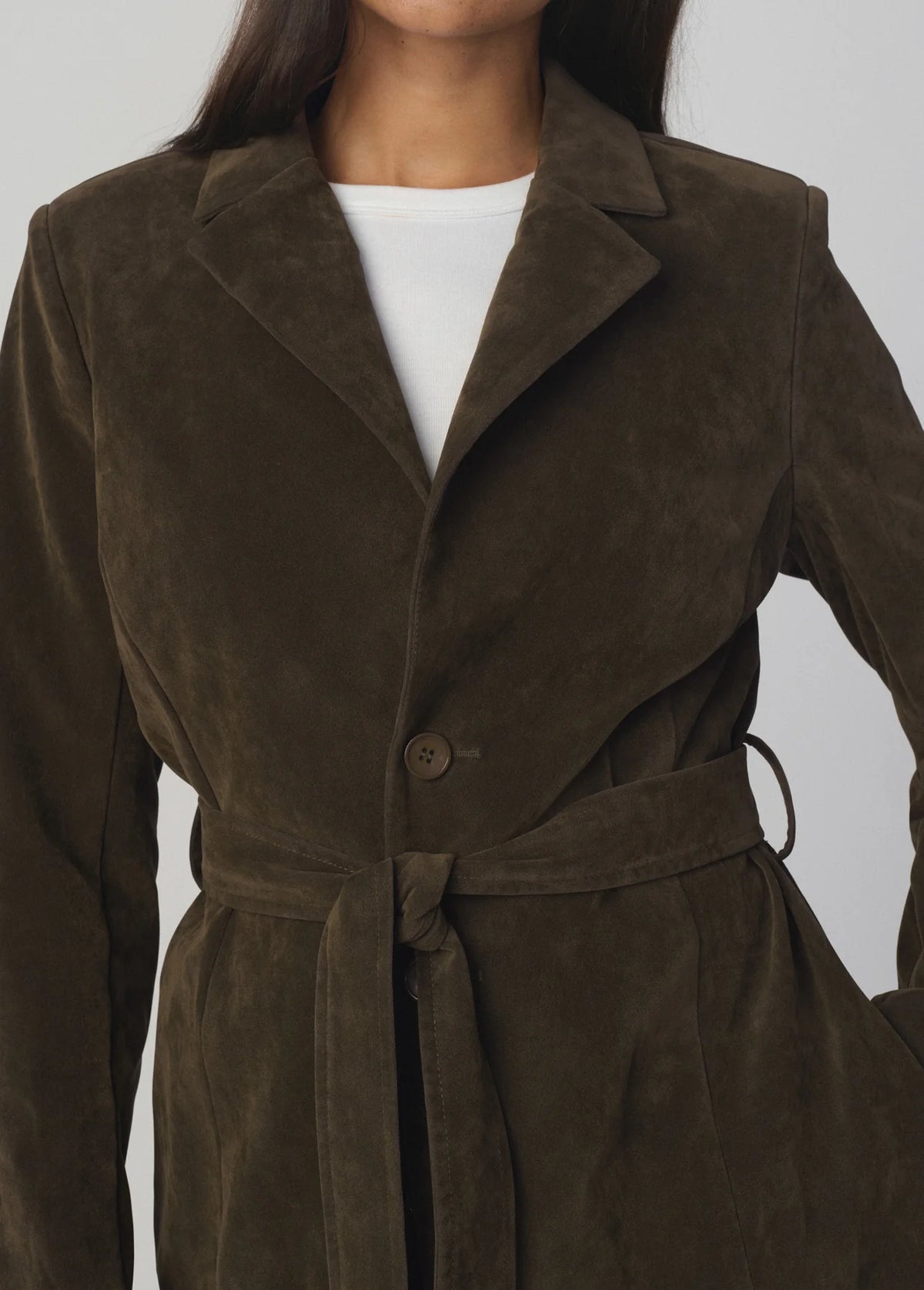 The Vegan Suede Long Coat - Dark Chocolate