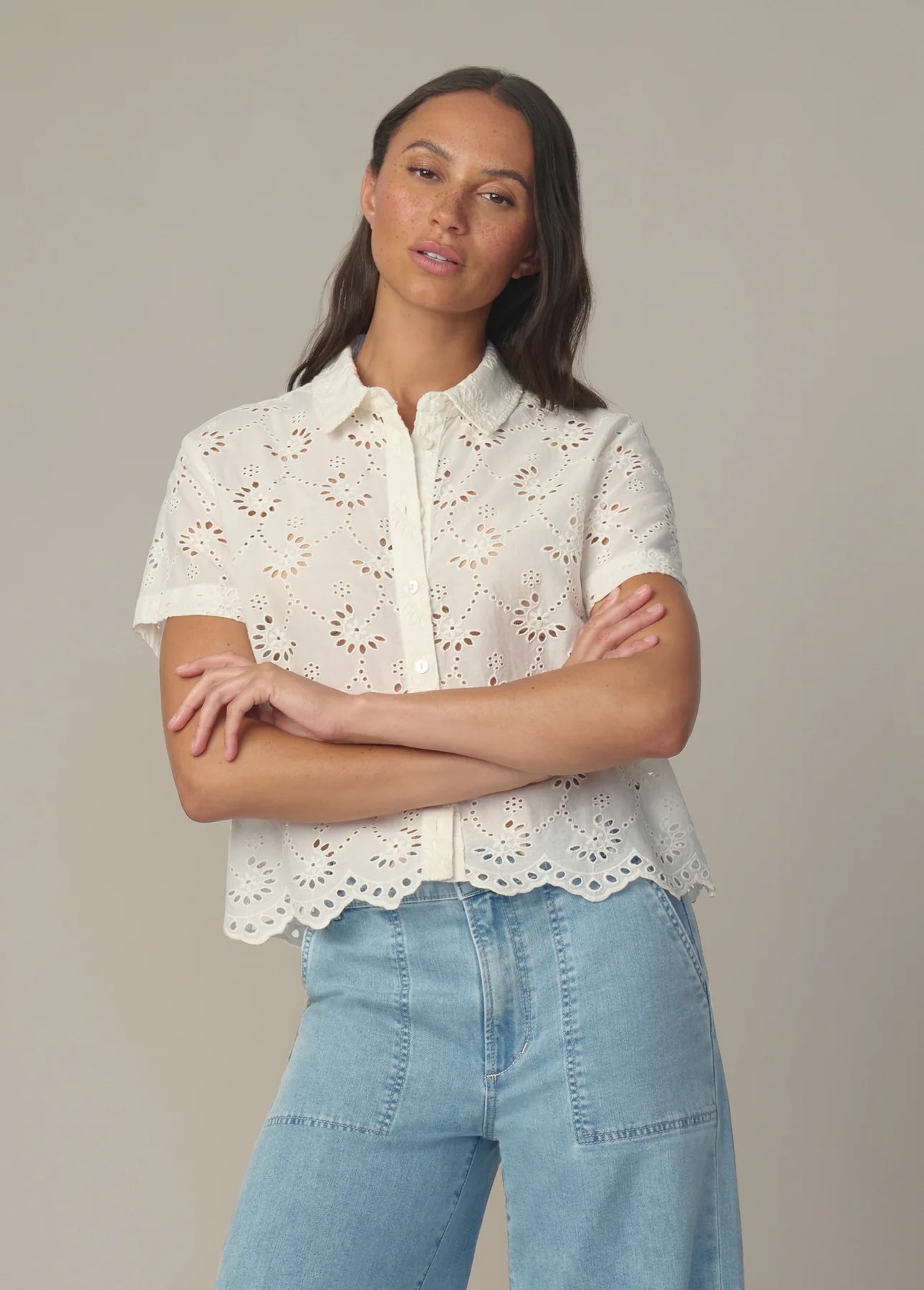 The Eyelet Short Sleeve Shirt - Ecru