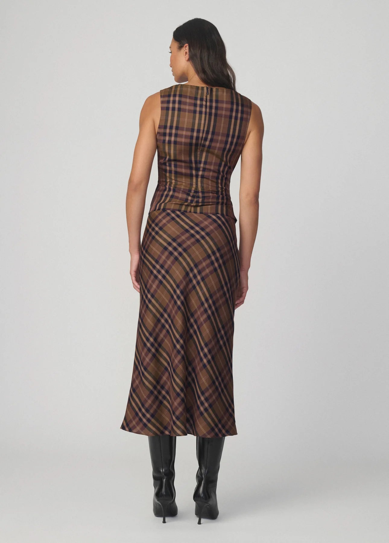 The Ines Midi Skirt - Camel Plaid