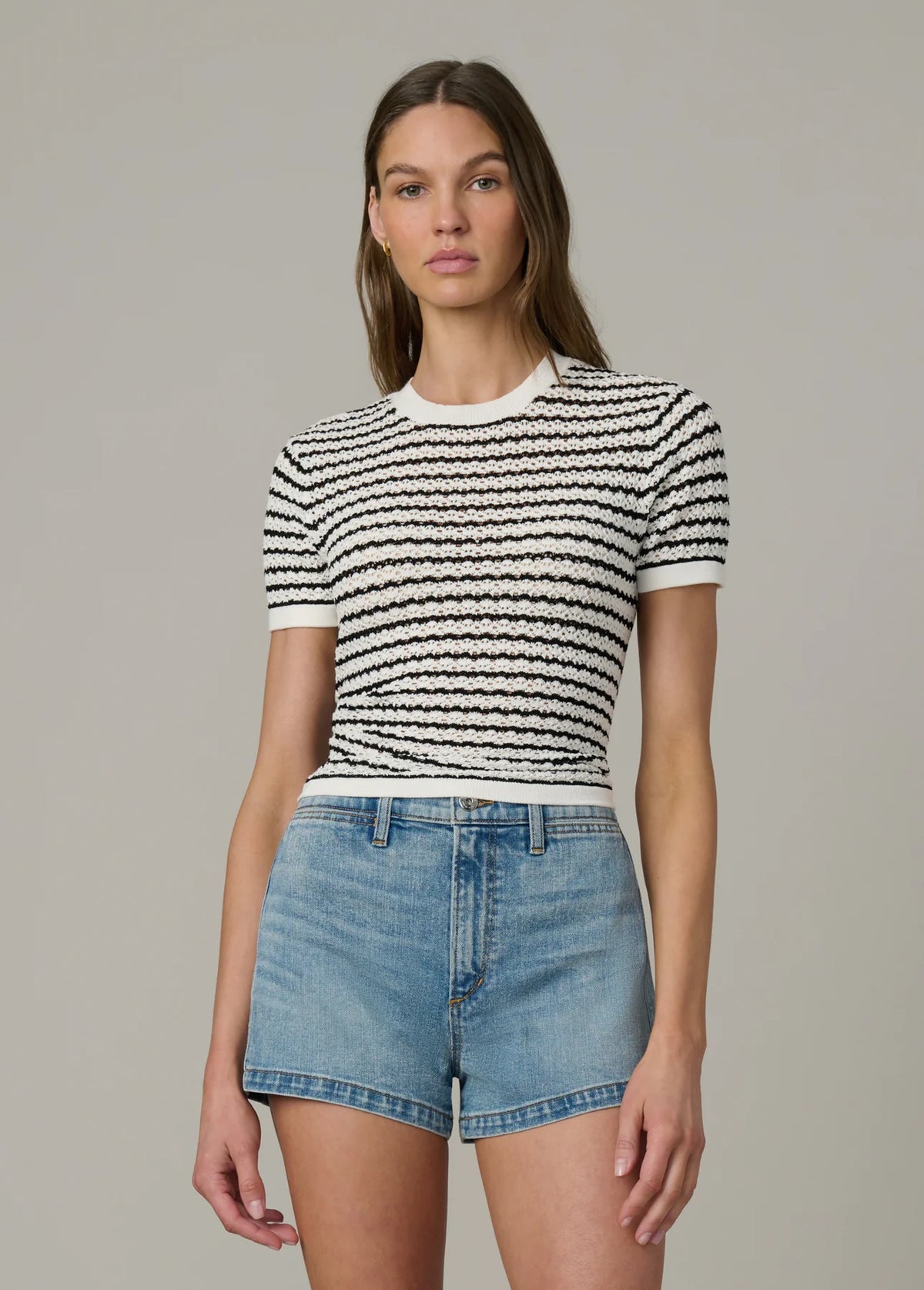 The Crochet Baby Tee - Milk / Black Stripe