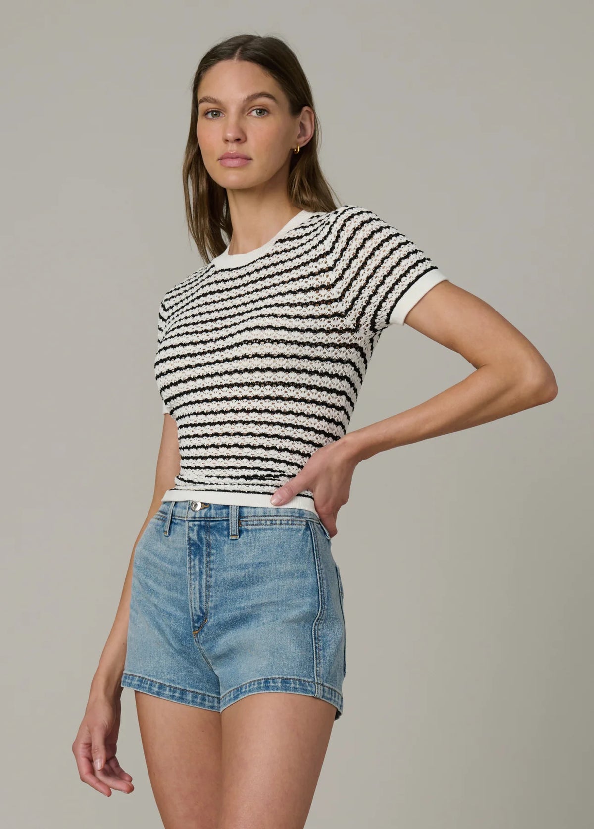 The Crochet Baby Tee - Milk / Black Stripe