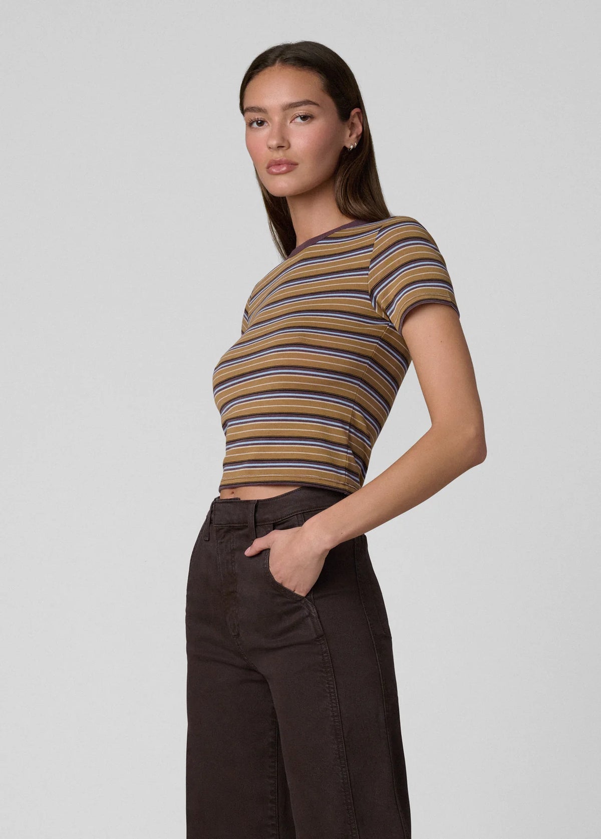 The Baby Tee - Camel Multi Stripe