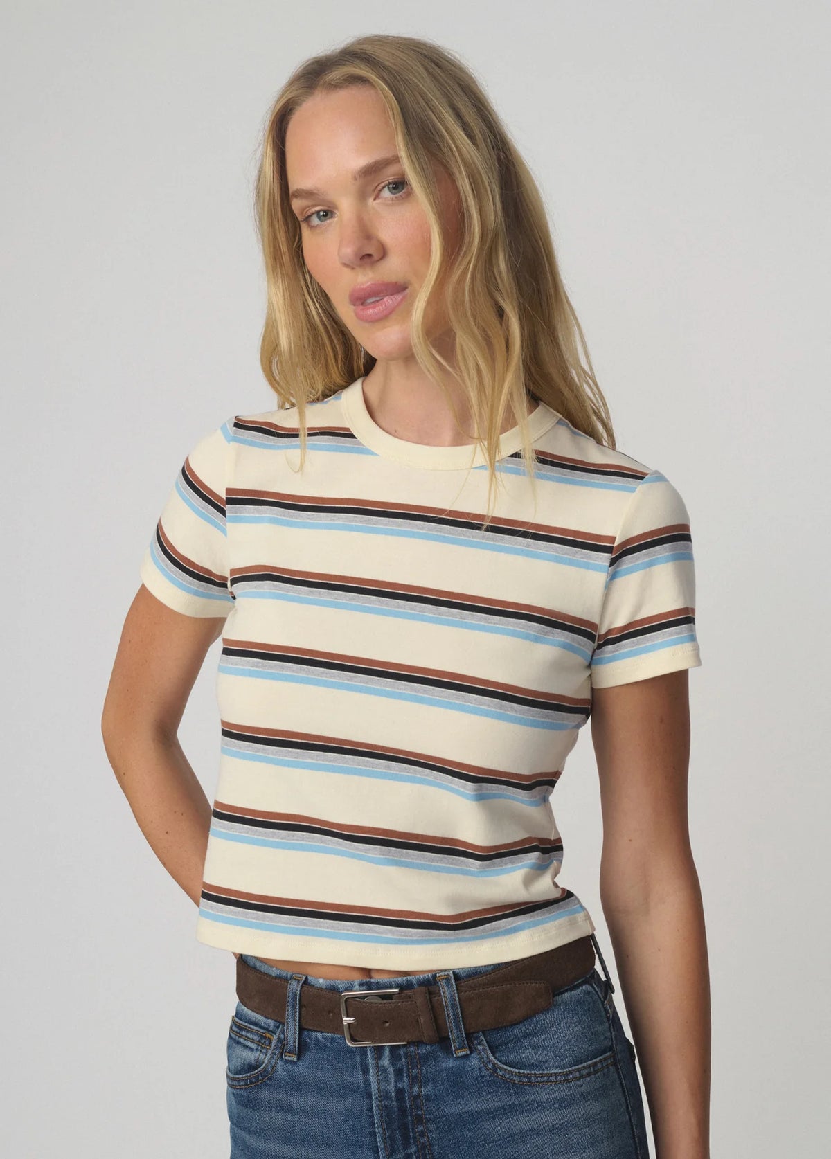 The Baby Tee - Ecru Multi Stripe