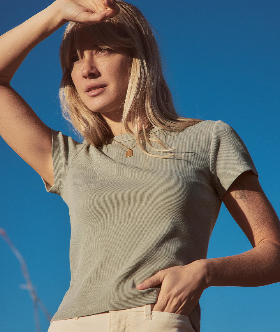 Lexi Rib Sun-In Crew Tee - Faded Olive